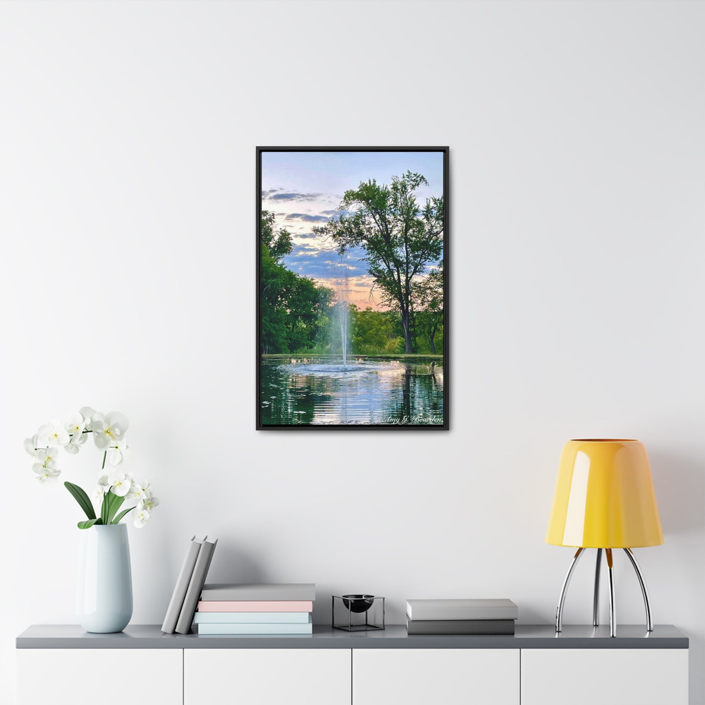 Water fountain sunrise, Gallery Canvas Wraps, Vertical Frame