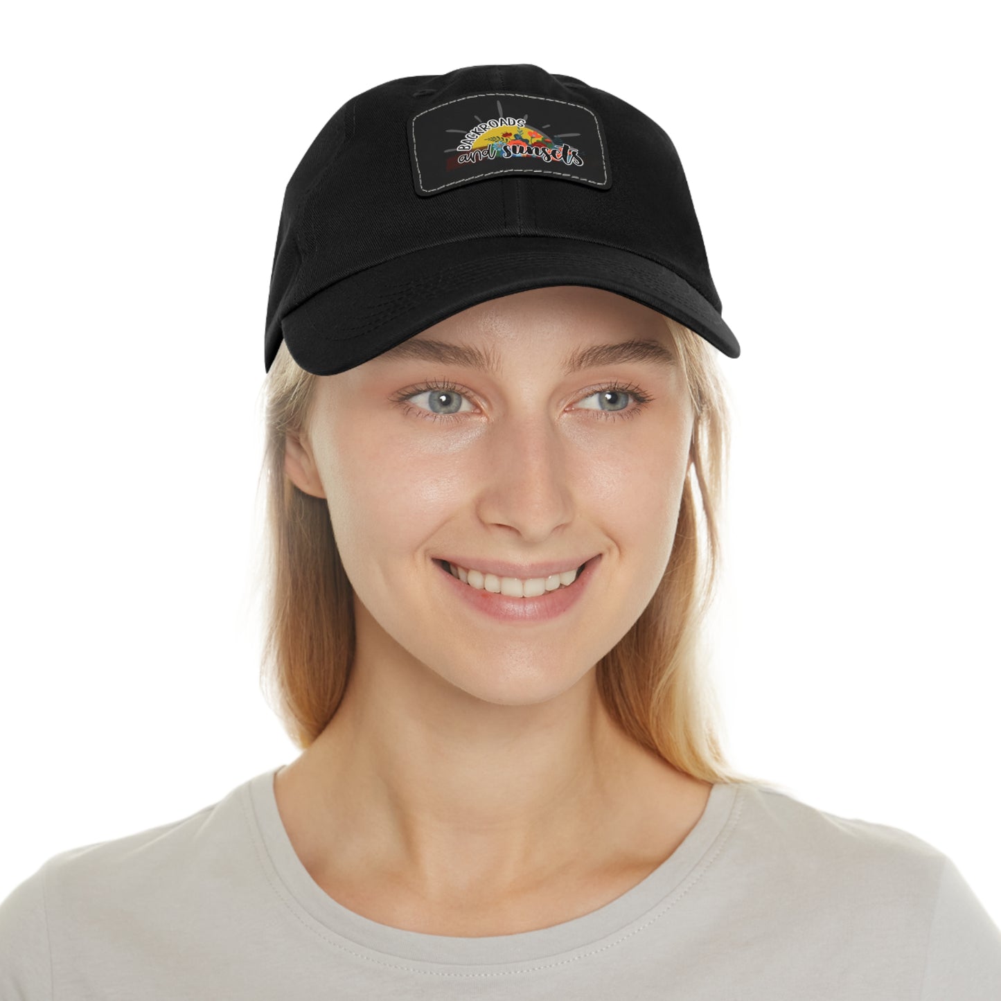 Backroads and Sunsets, Dad Hat with Leather Patch (Rectangle)