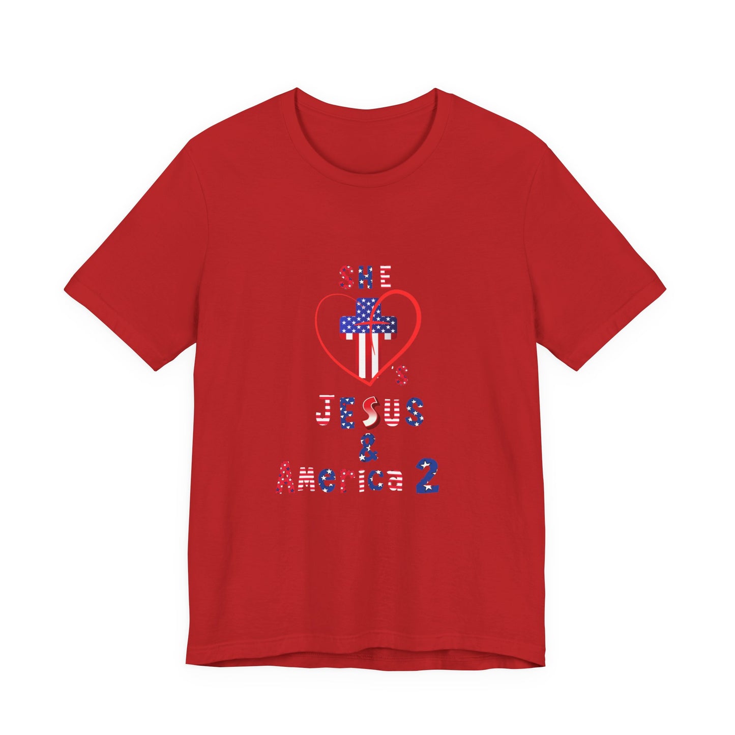 She loves Jesus and America 2 Unisex Jersey Short Sleeve Tee
