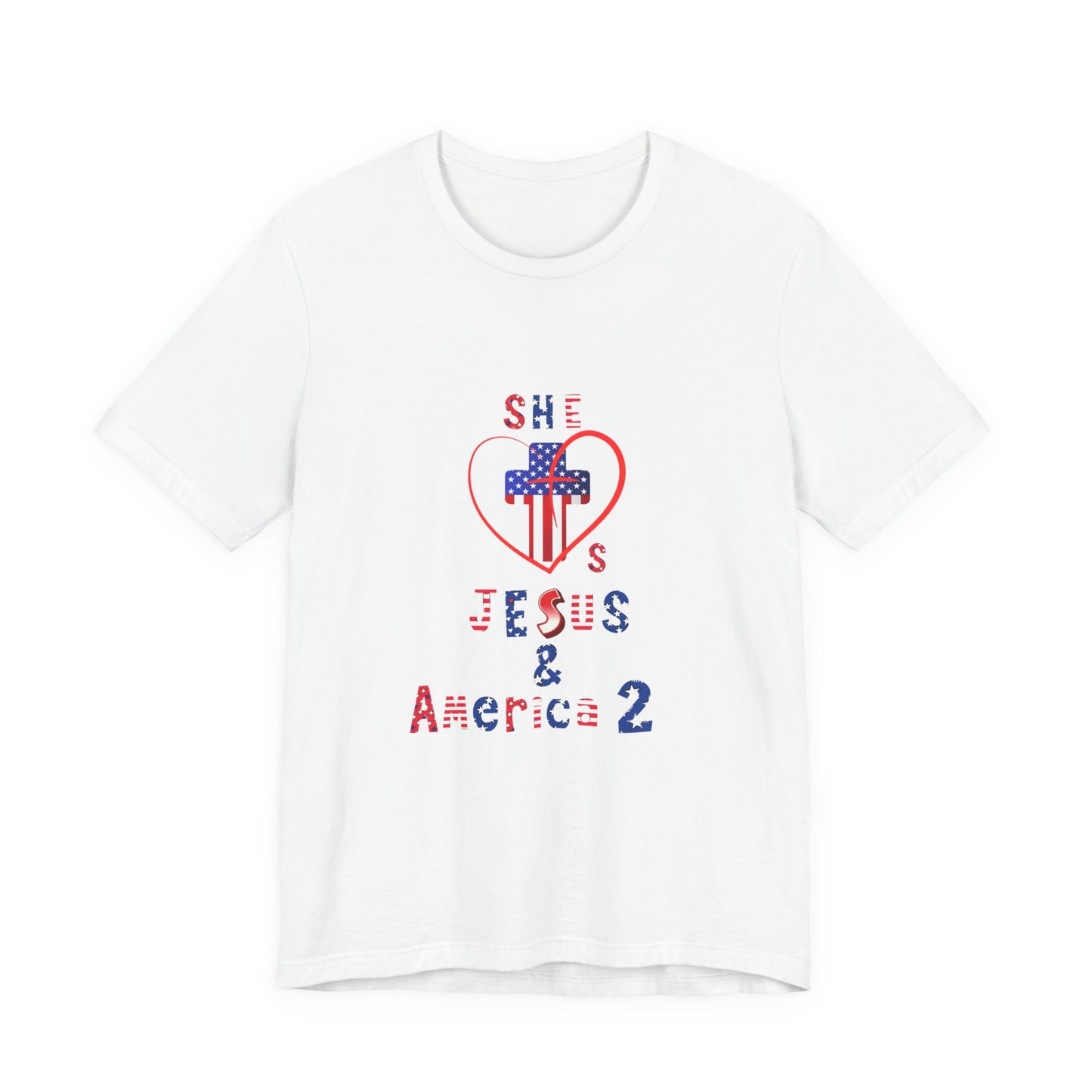 She loves Jesus and America 2 Unisex Jersey Short Sleeve Tee