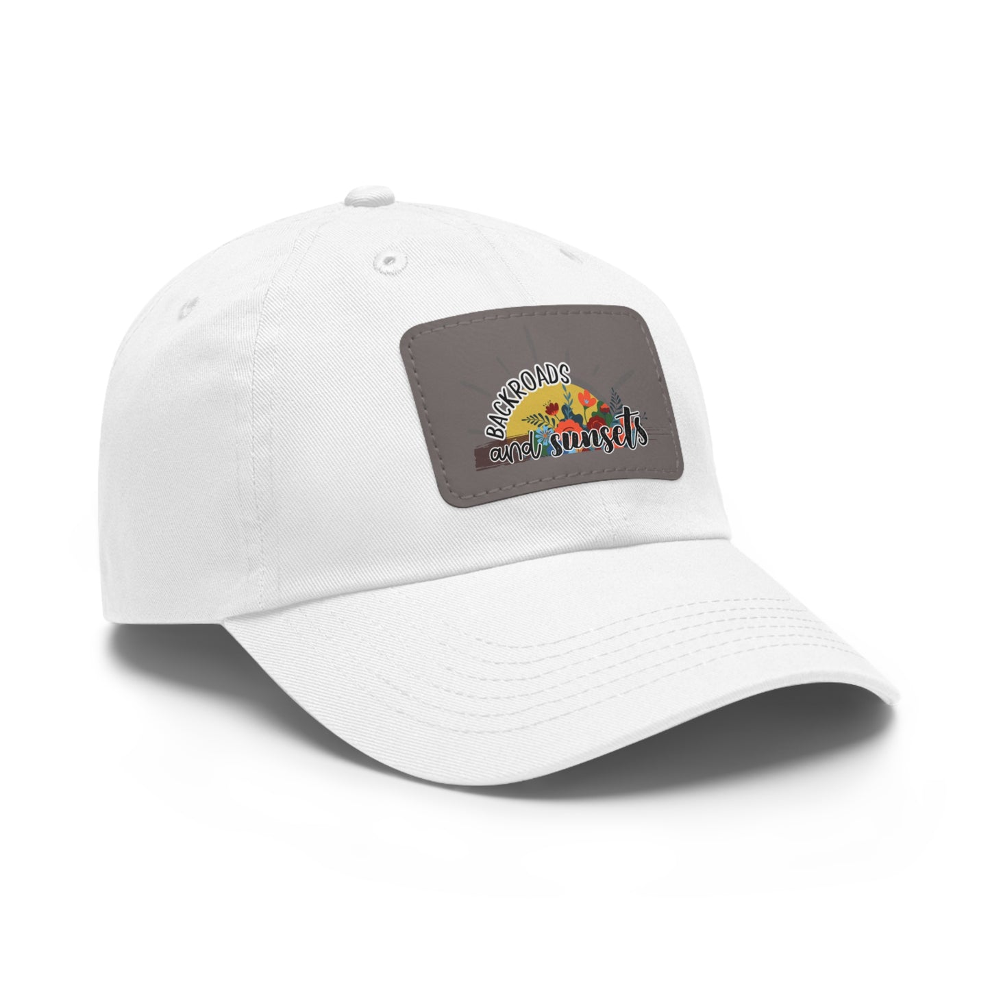 Backroads and Sunsets, Dad Hat with Leather Patch (Rectangle)