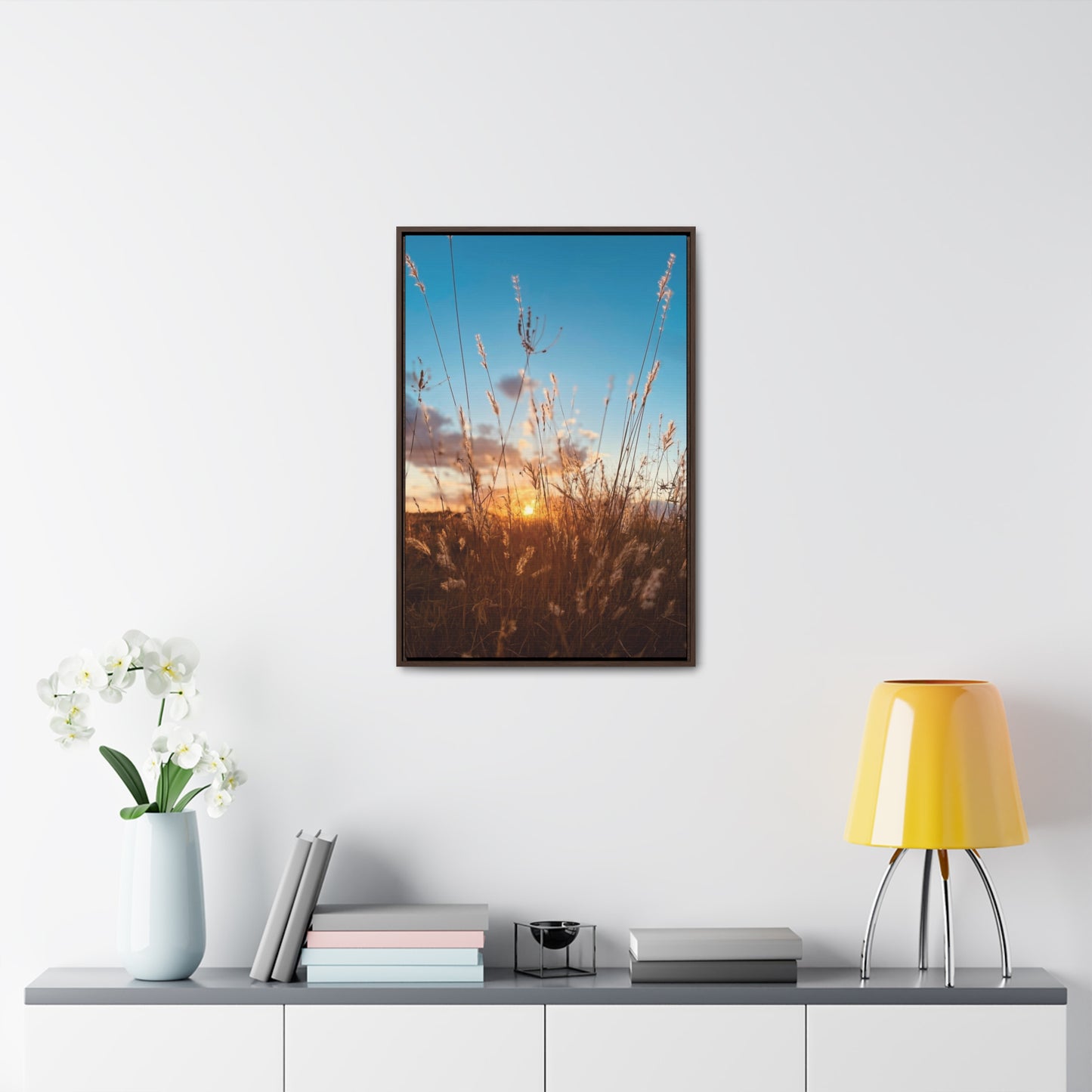 Wild grass and sunset, Gallery Canvas Wraps, Vertical Frame