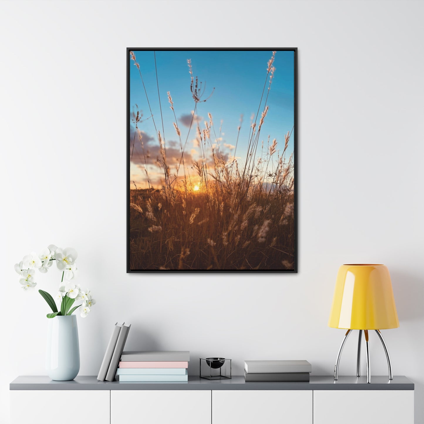 Wild grass and sunset, Gallery Canvas Wraps, Vertical Frame