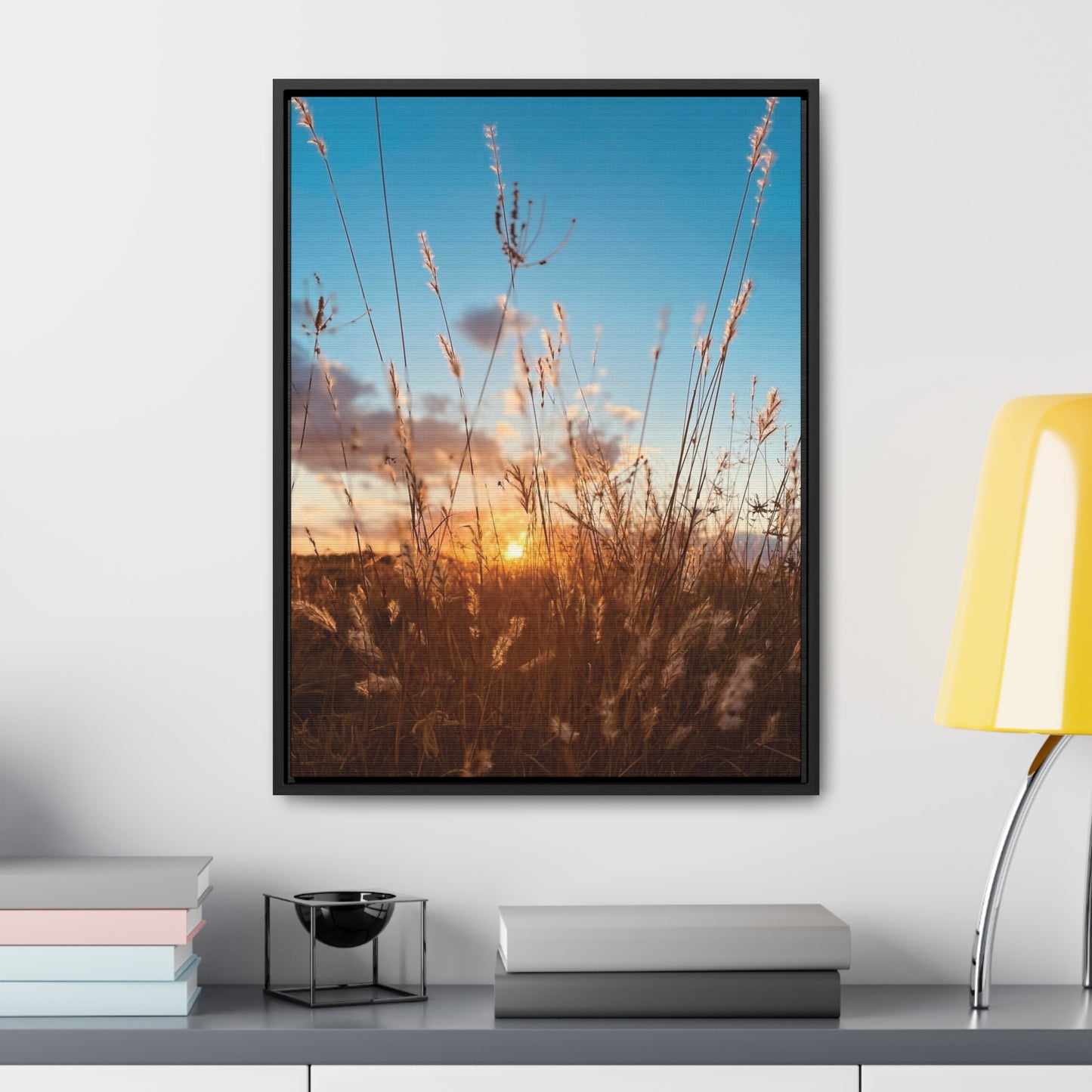 Wild grass and sunset, Gallery Canvas Wraps, Vertical Frame