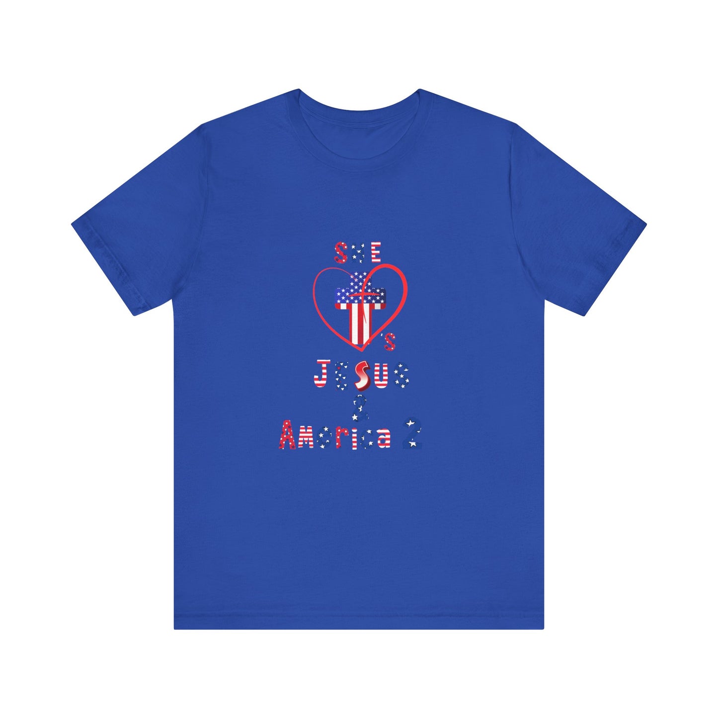 She loves Jesus and America 2 Unisex Jersey Short Sleeve Tee
