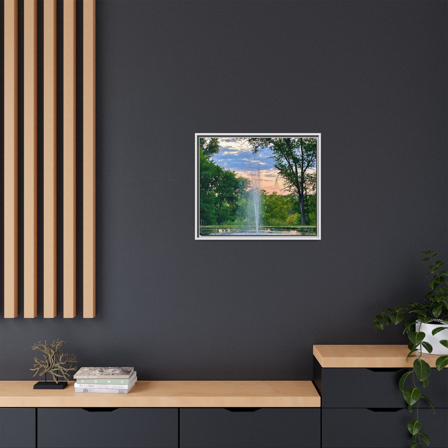 Water fountain sunrise, Gallery Canvas Wraps, Vertical Frame