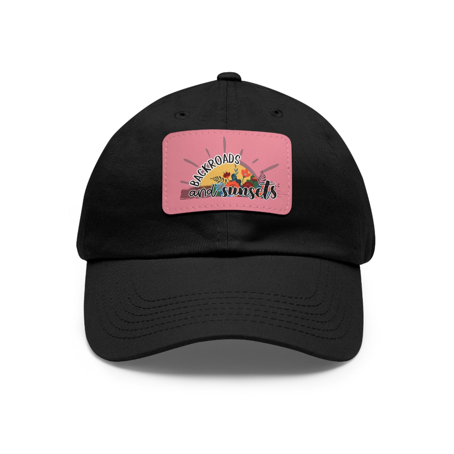 Backroads and Sunsets, Dad Hat with Leather Patch (Rectangle)