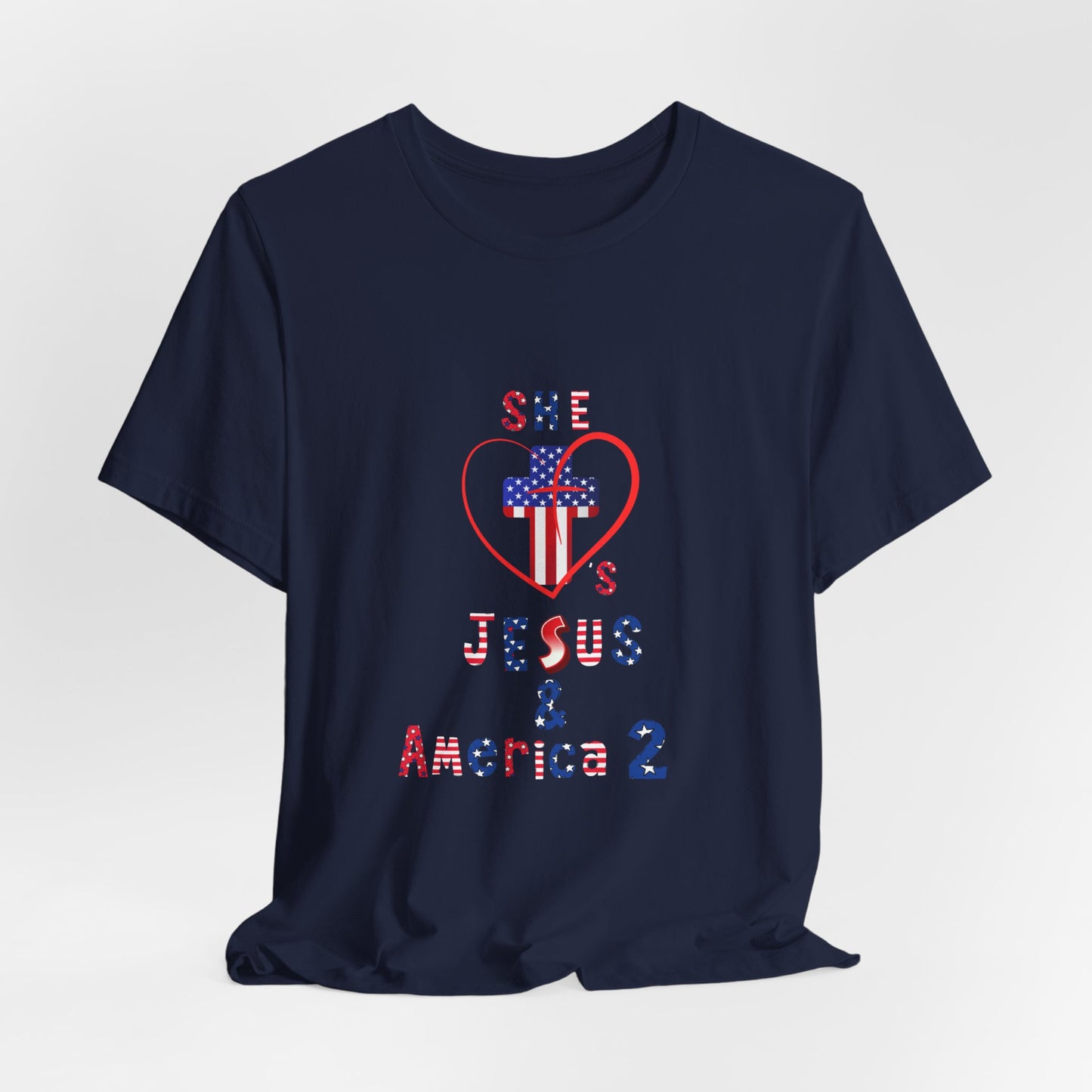 She loves Jesus and America 2 Unisex Jersey Short Sleeve Tee