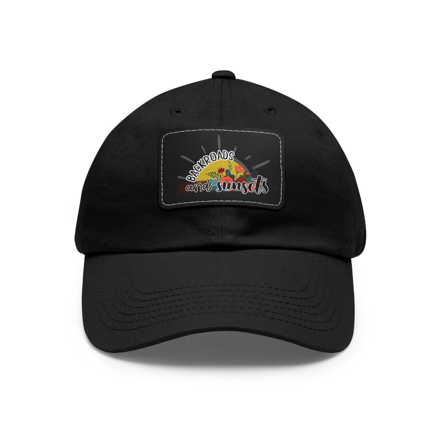Backroads and Sunsets, Dad Hat with Leather Patch (Rectangle)