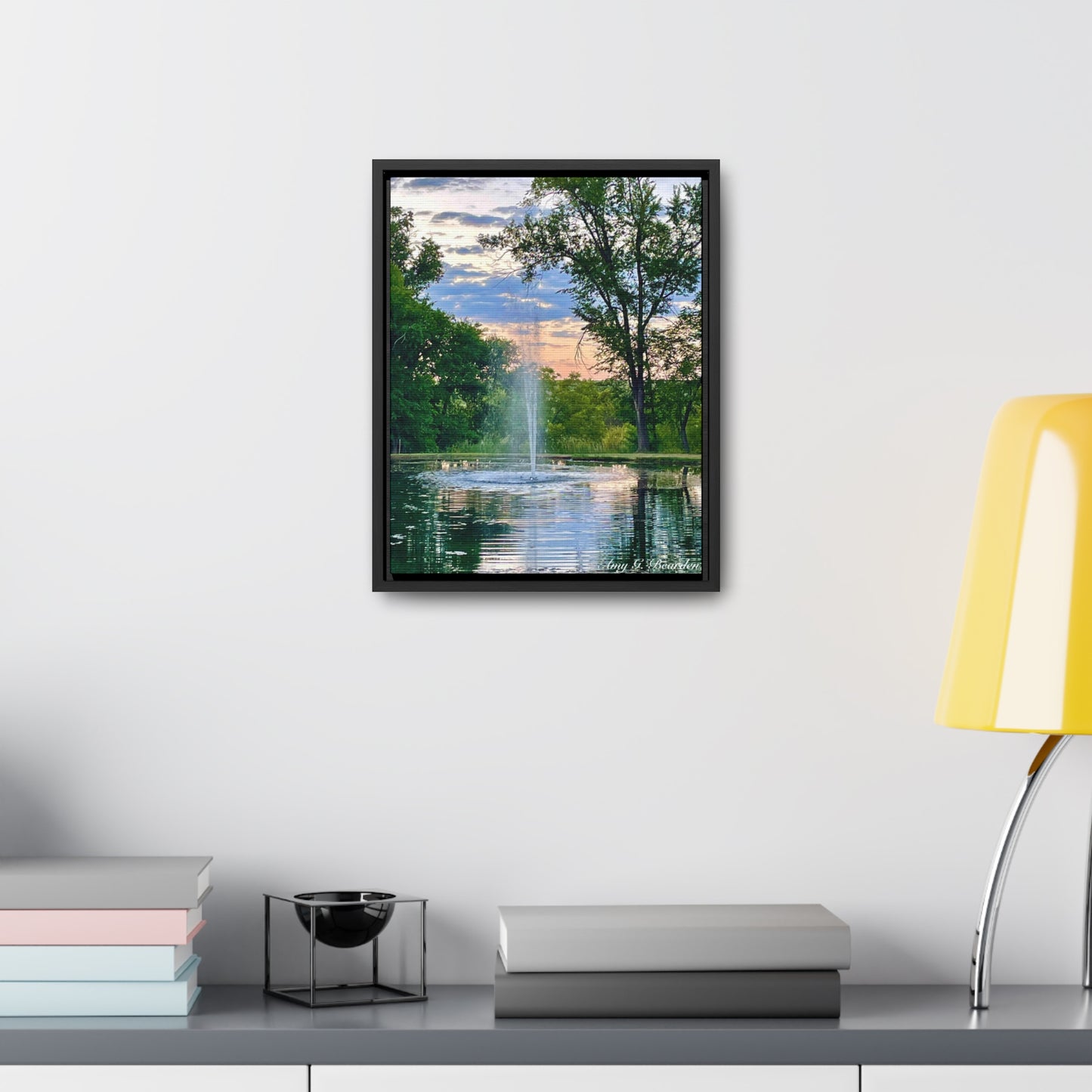 Water fountain sunrise, Gallery Canvas Wraps, Vertical Frame