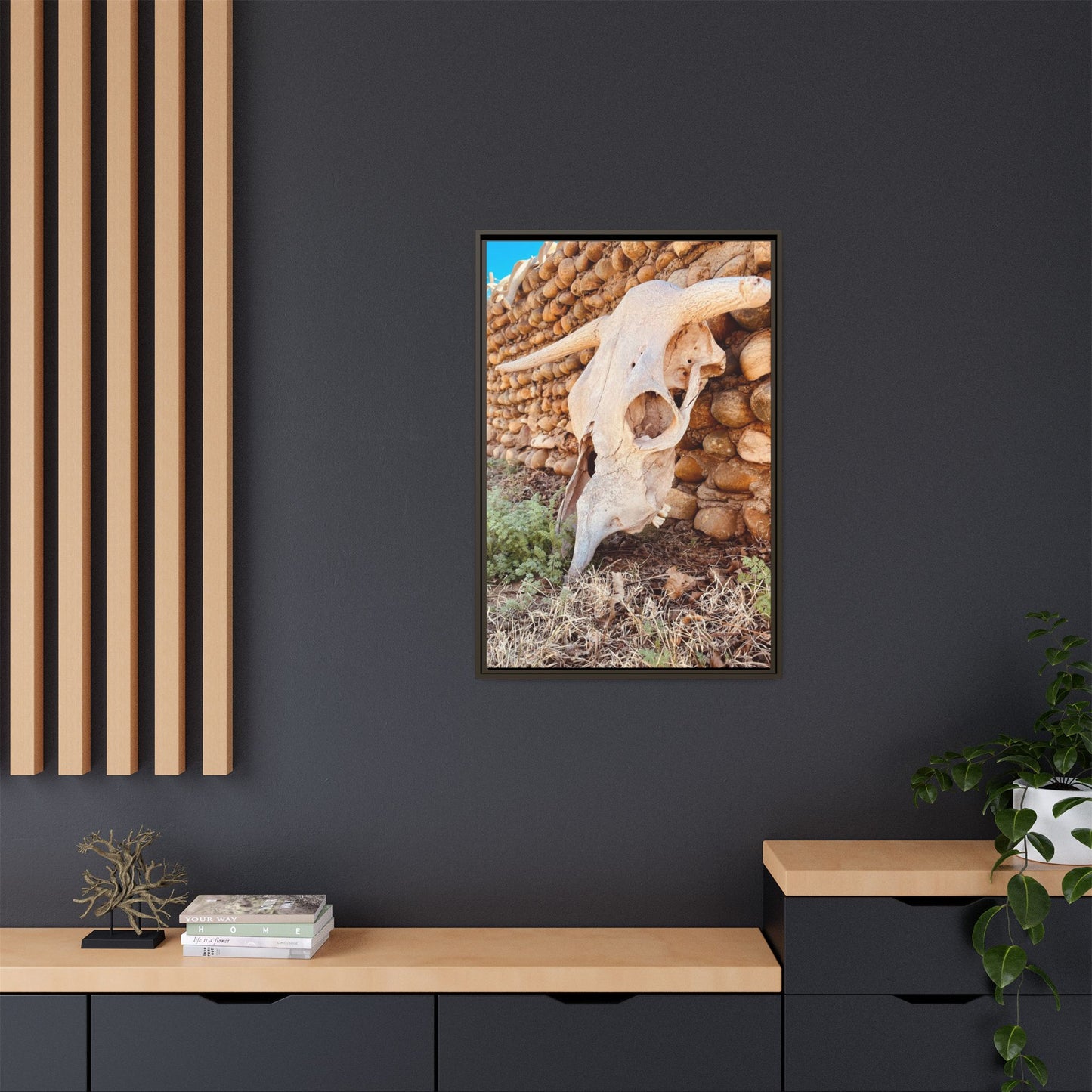 cow skull, Matte Canvas, Framed (Multi-color)