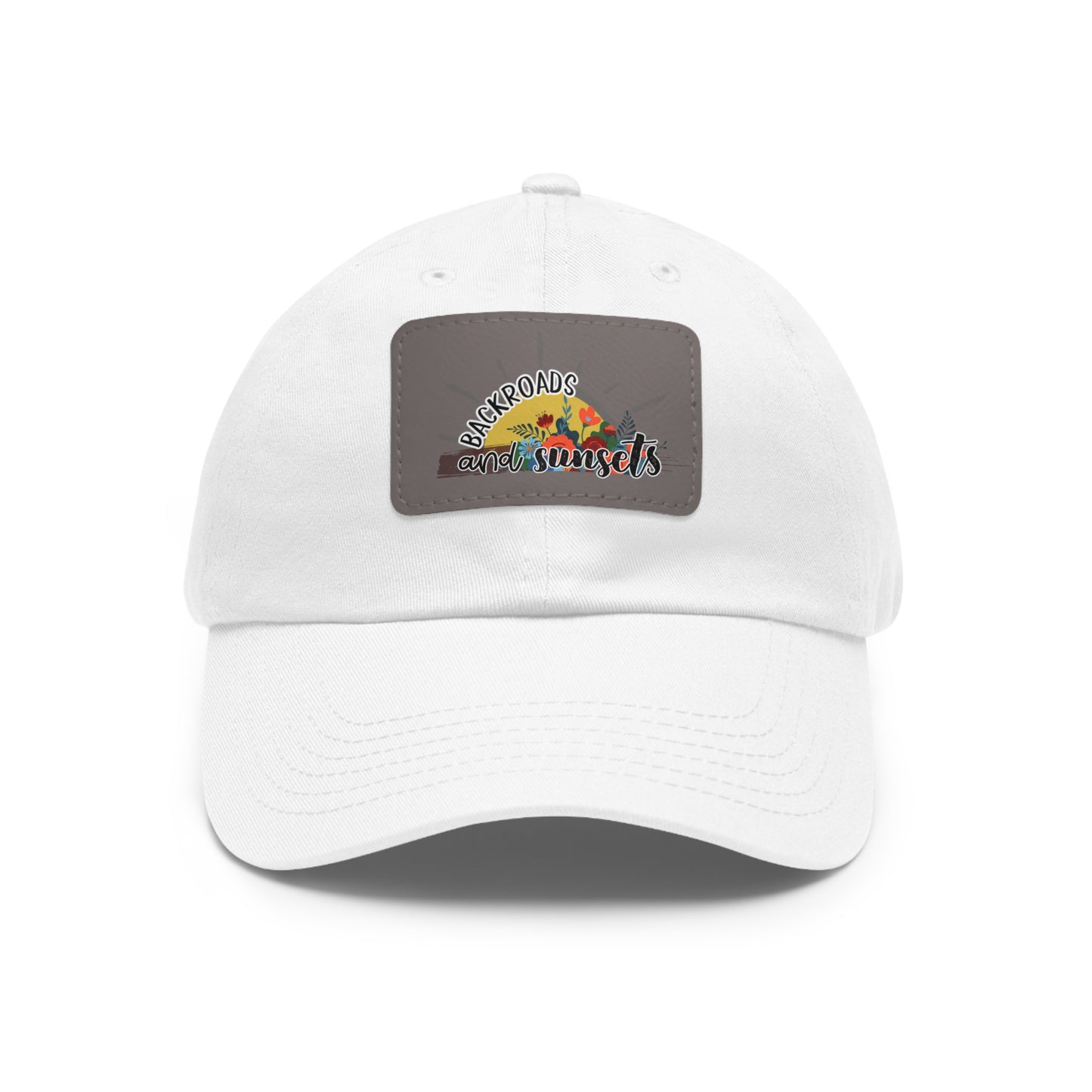 Backroads and Sunsets, Dad Hat with Leather Patch (Rectangle)