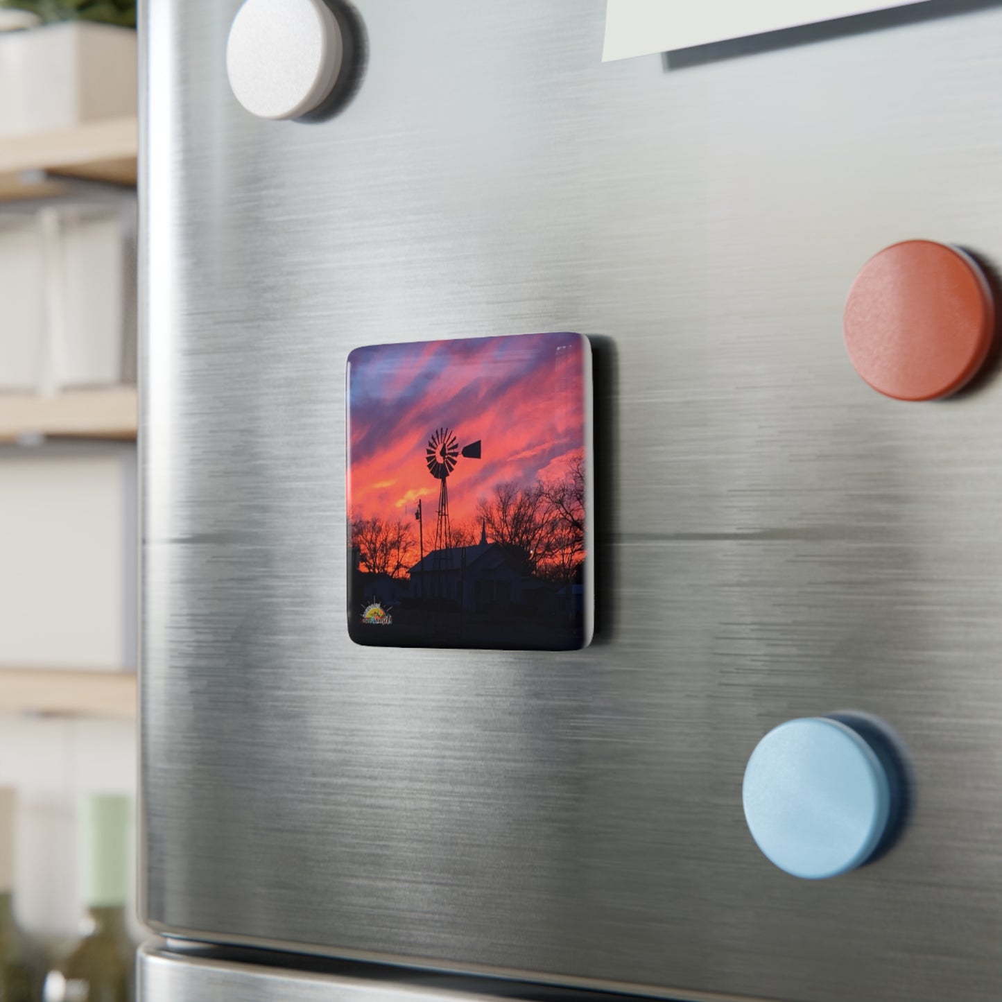 Church Windmill, Porcelain Magnet, Square