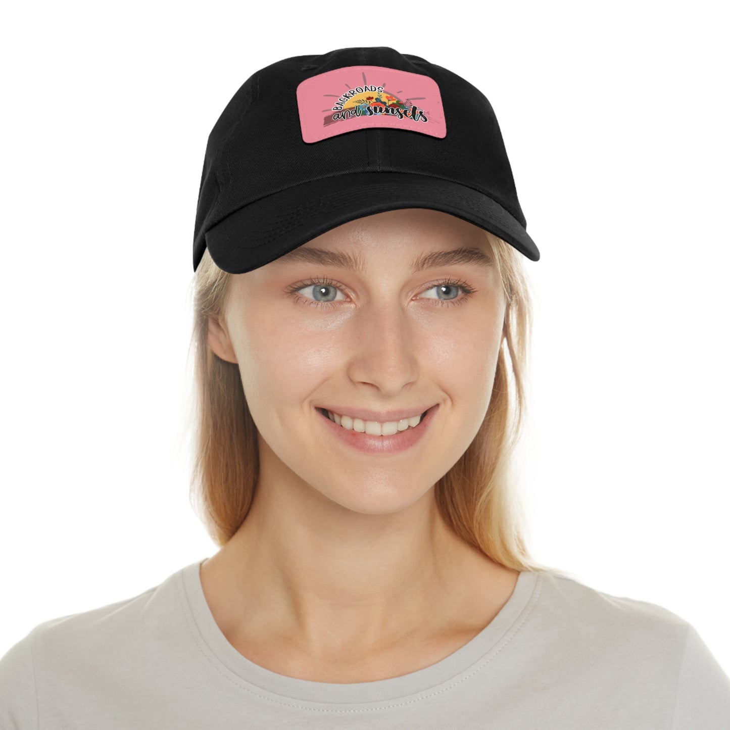 Backroads and Sunsets, Dad Hat with Leather Patch (Rectangle)