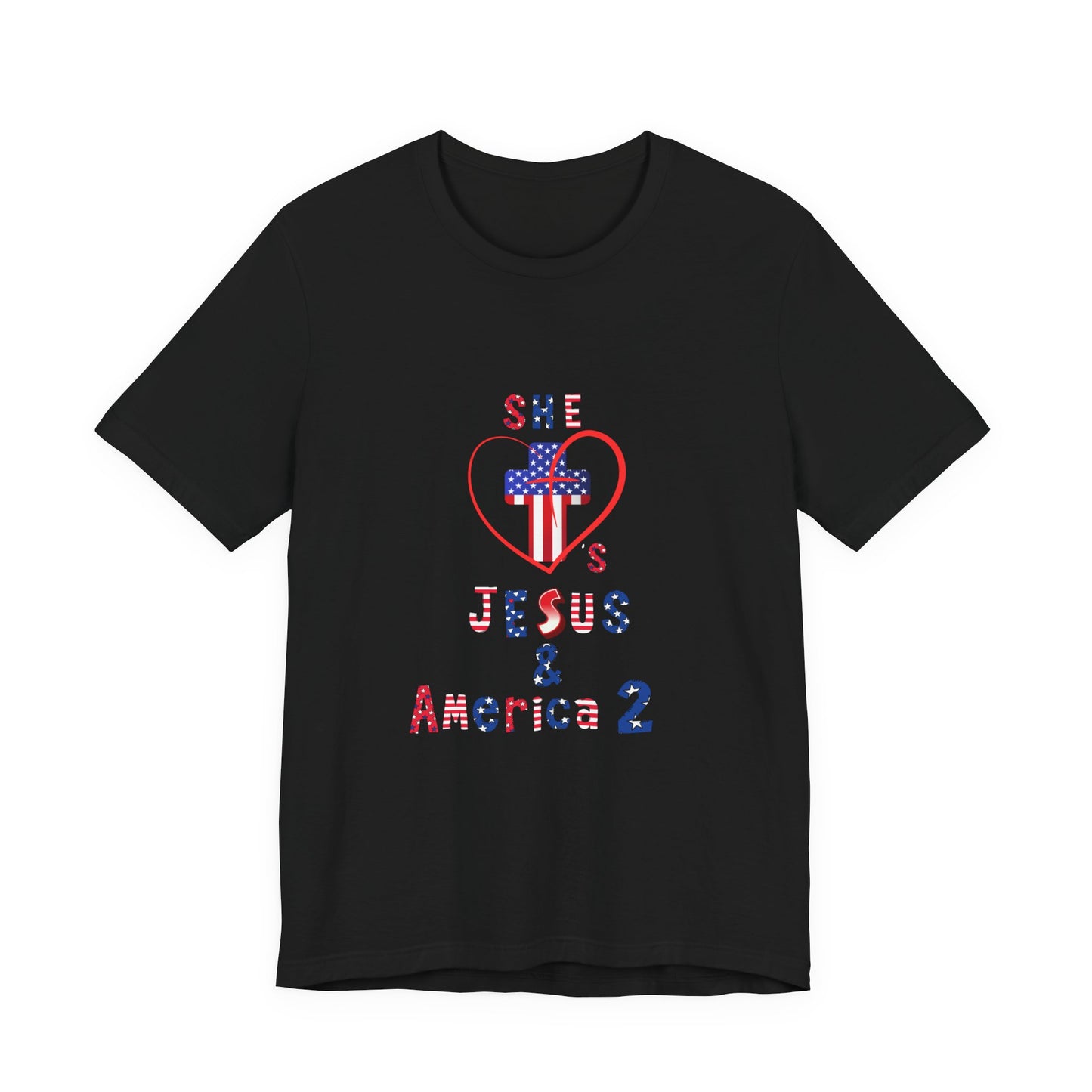 She loves Jesus and America 2 Unisex Jersey Short Sleeve Tee
