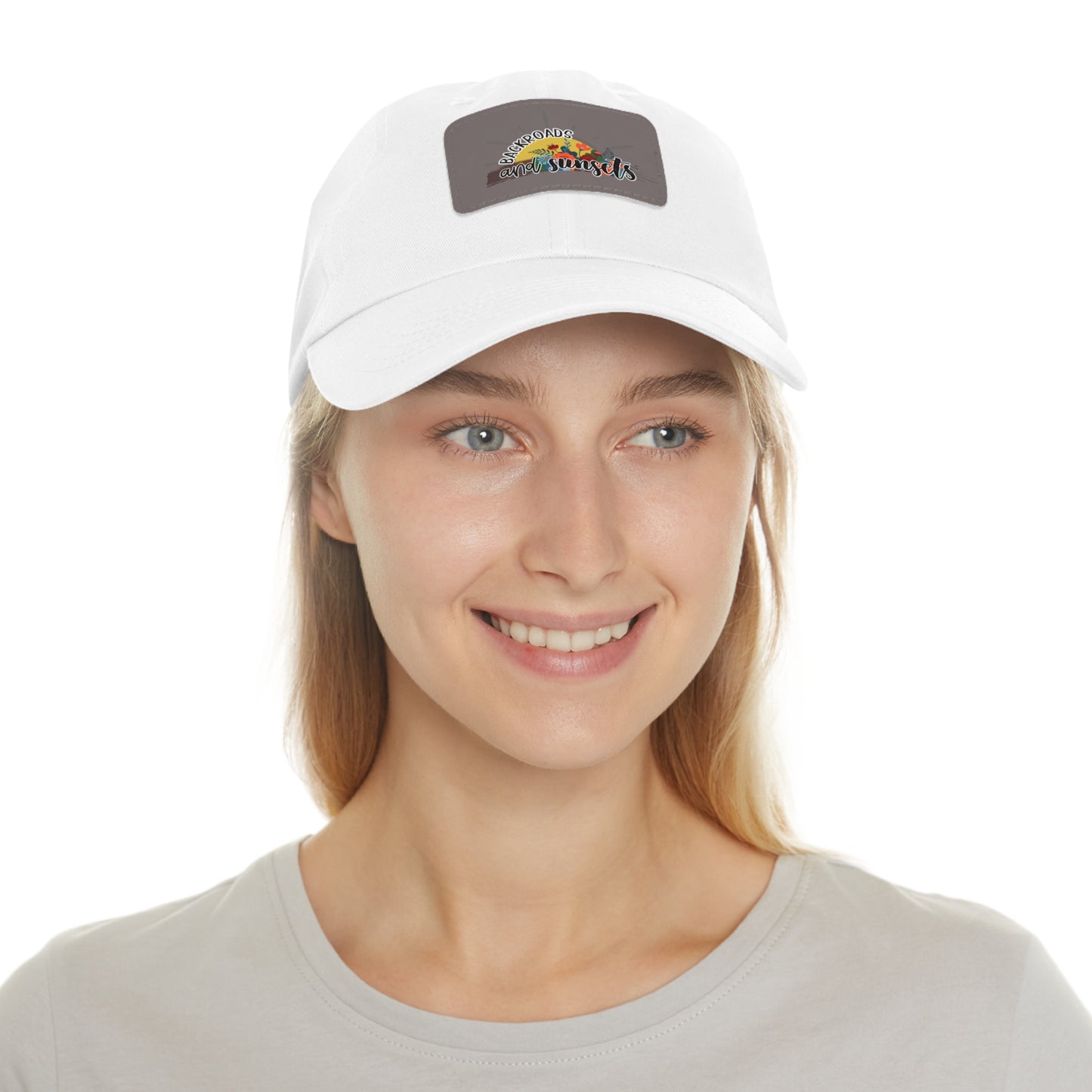 Backroads and Sunsets, Dad Hat with Leather Patch (Rectangle)
