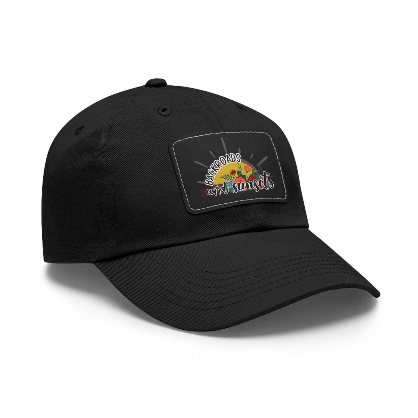 Backroads and Sunsets, Dad Hat with Leather Patch (Rectangle)