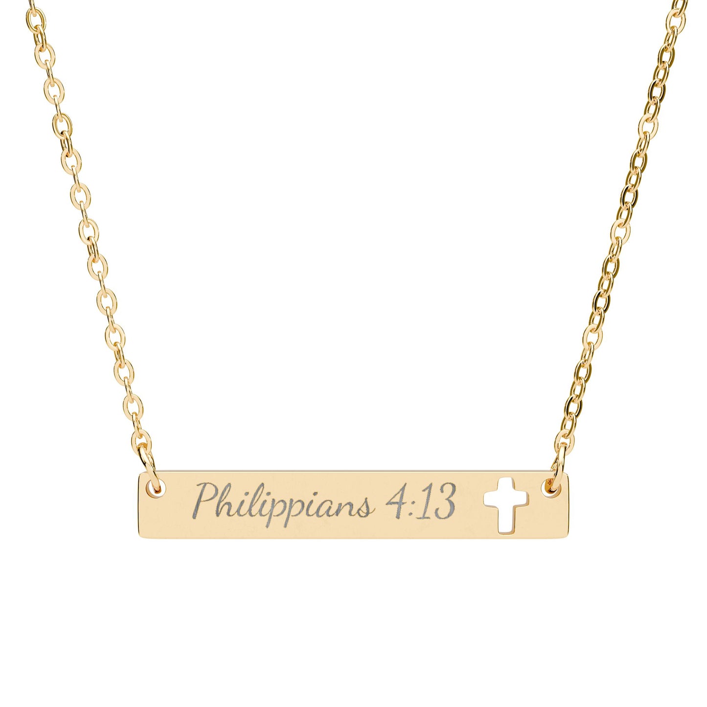 Philippians 4:13, Cutout Cross Bar Necklace (Engraving)