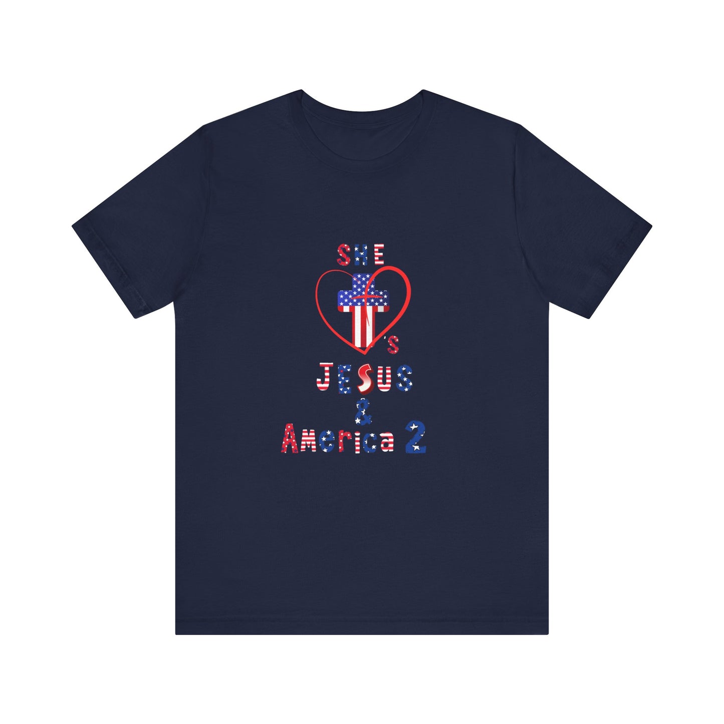 She loves Jesus and America 2 Unisex Jersey Short Sleeve Tee