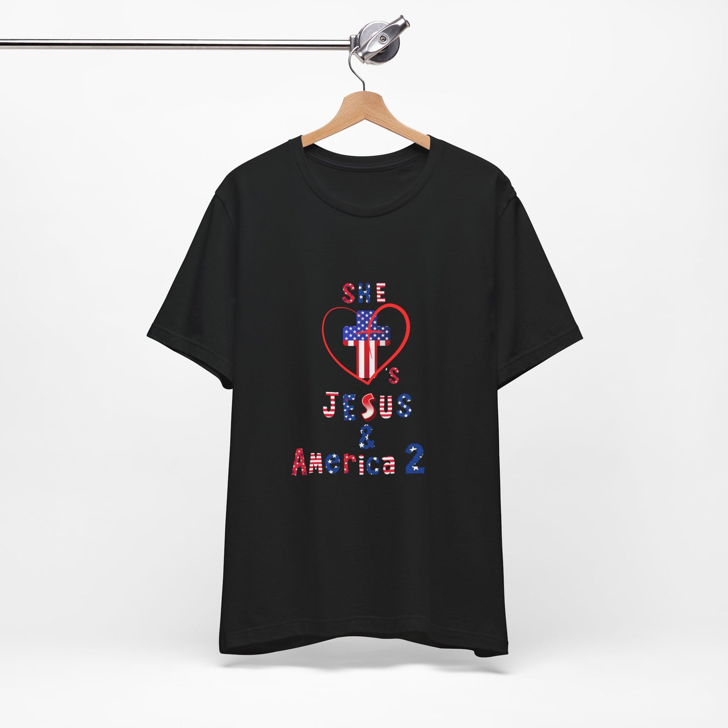 She loves Jesus and America 2 Unisex Jersey Short Sleeve Tee