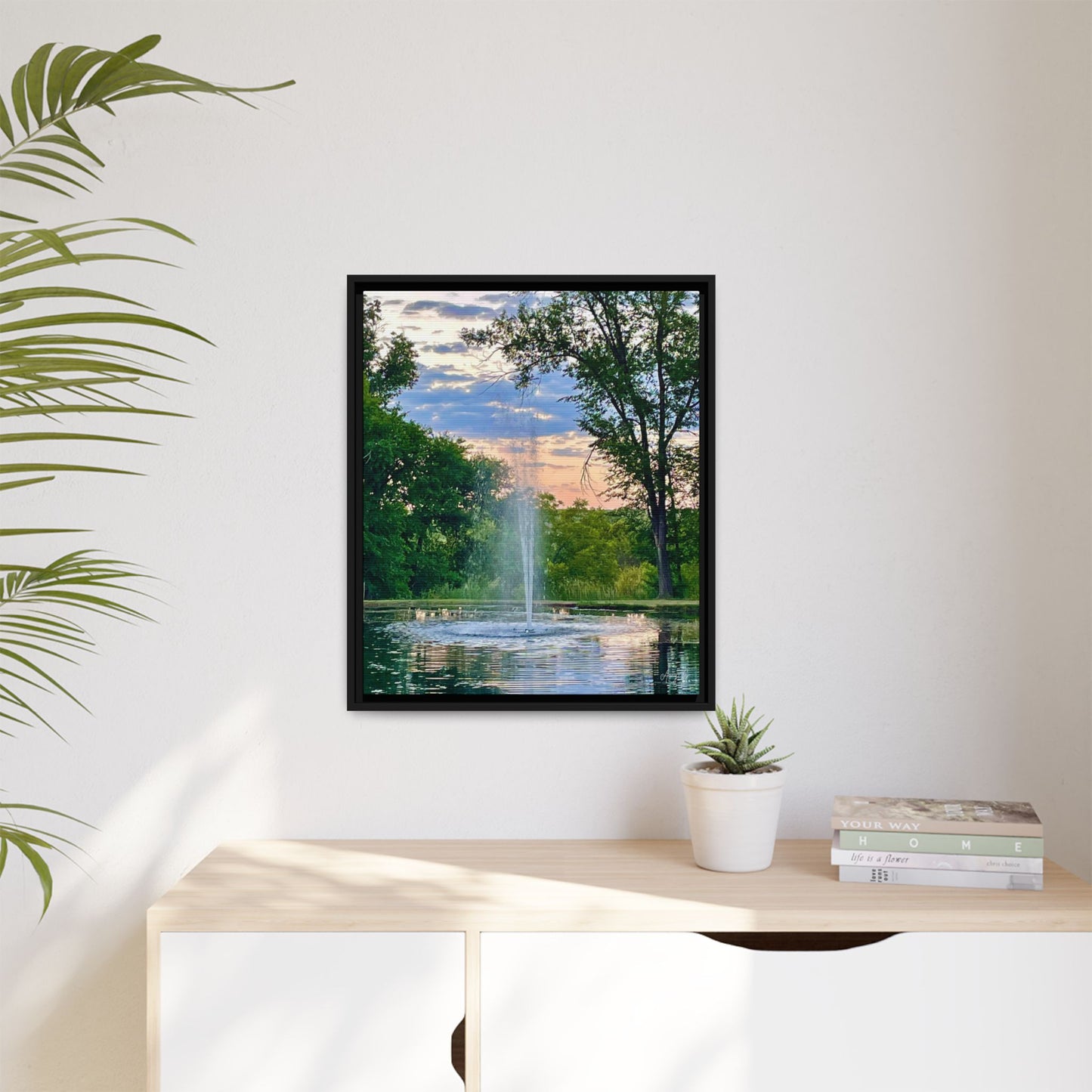 Water fountain sunrise, Gallery Canvas Wraps, Vertical Frame