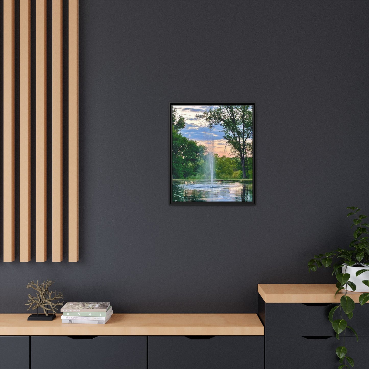 Water fountain sunrise, Gallery Canvas Wraps, Vertical Frame