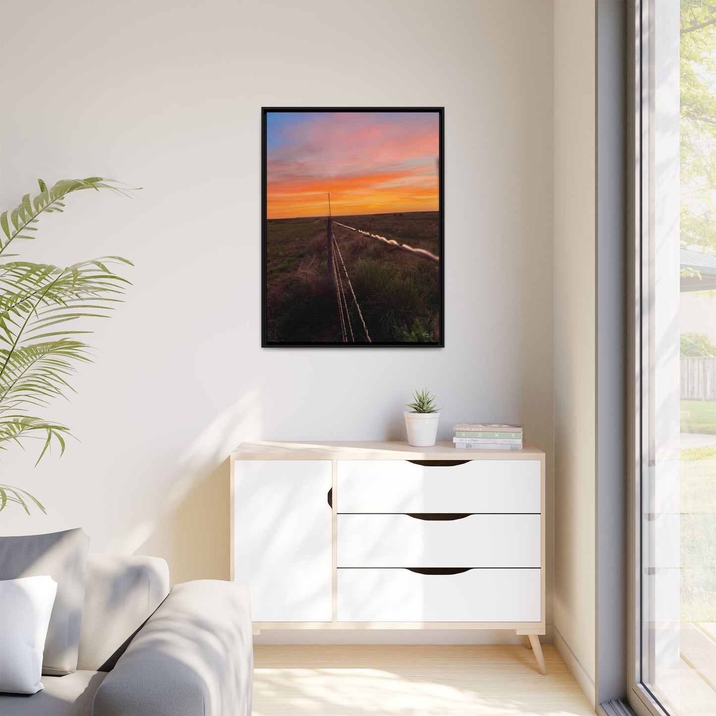 Barbed wire fence, Gallery Canvas Wraps, Vertical Frame