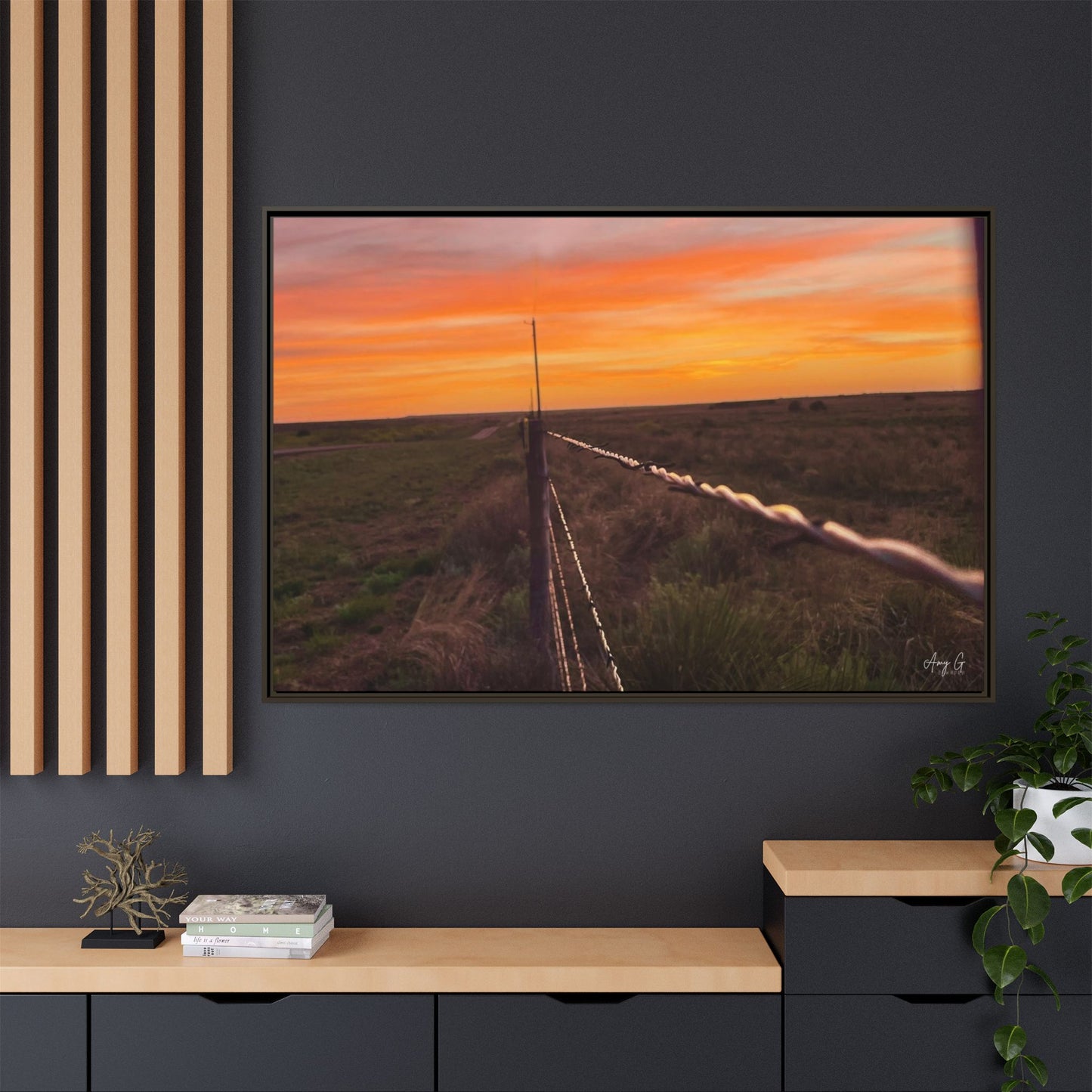Barbed wire fence, Gallery Canvas Wraps, Vertical Frame