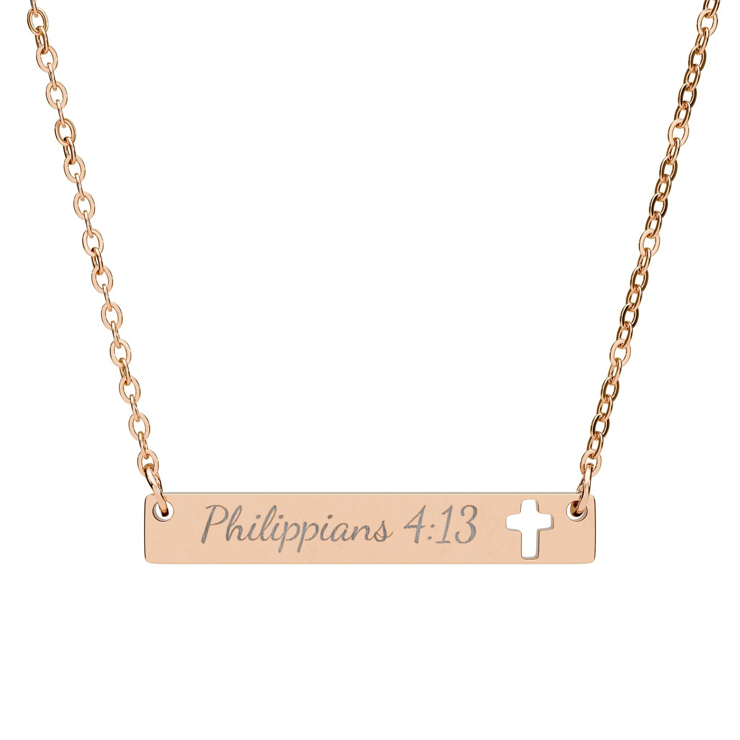 Philippians 4:13, Cutout Cross Bar Necklace (Engraving)