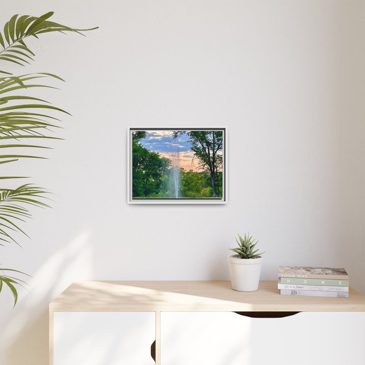 Water fountain sunrise, Gallery Canvas Wraps, Vertical Frame