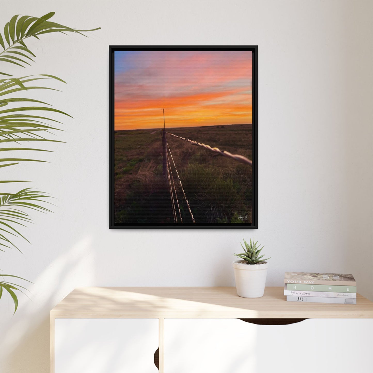 Barbed wire fence, Gallery Canvas Wraps, Vertical Frame