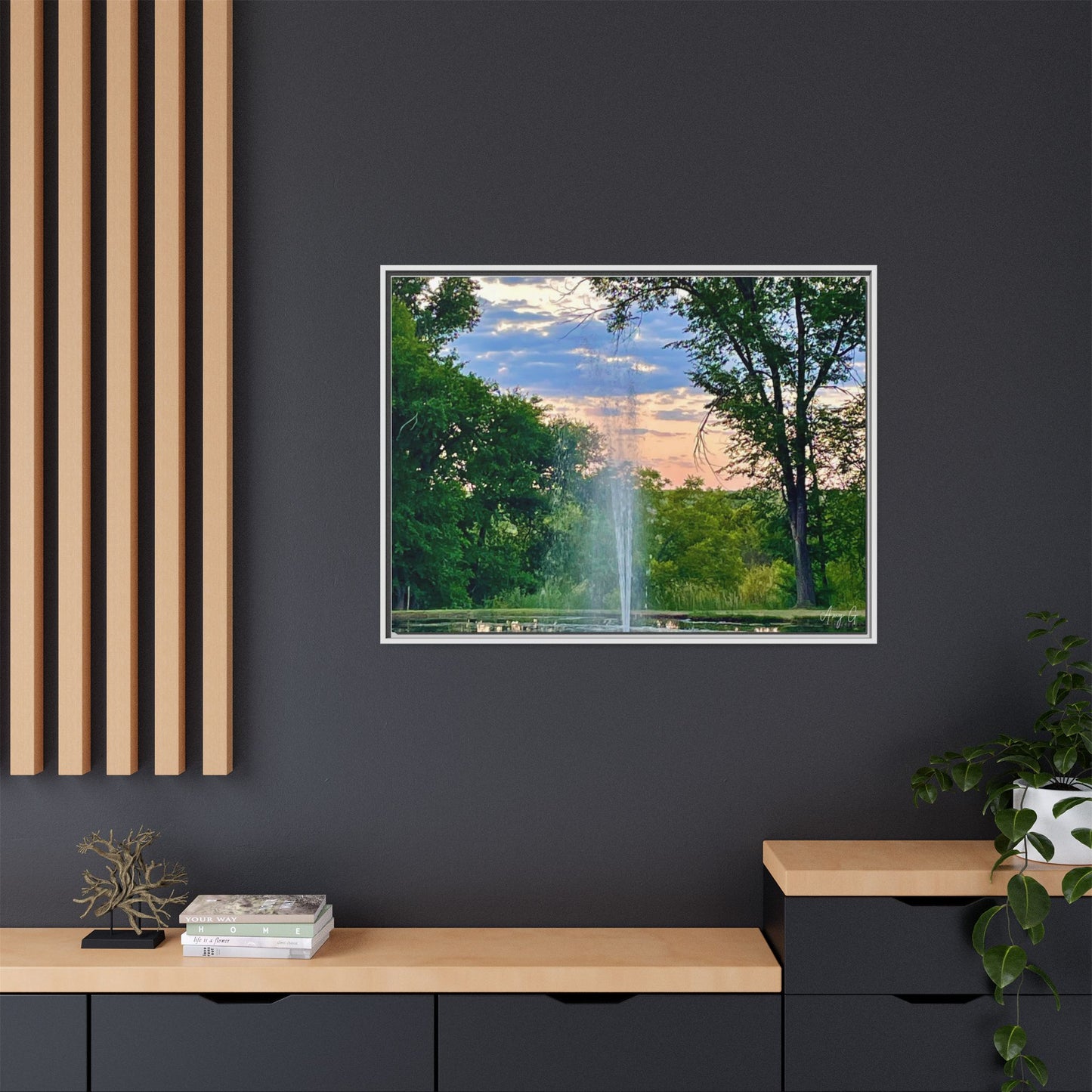 Water fountain sunrise, Gallery Canvas Wraps, Vertical Frame