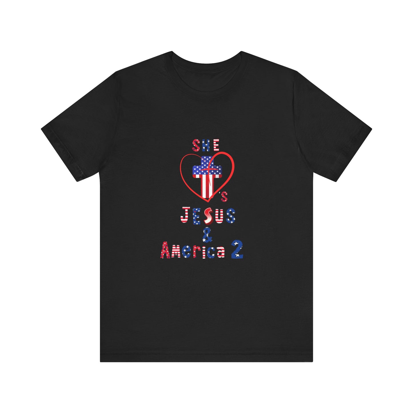 She loves Jesus and America 2 Unisex Jersey Short Sleeve Tee