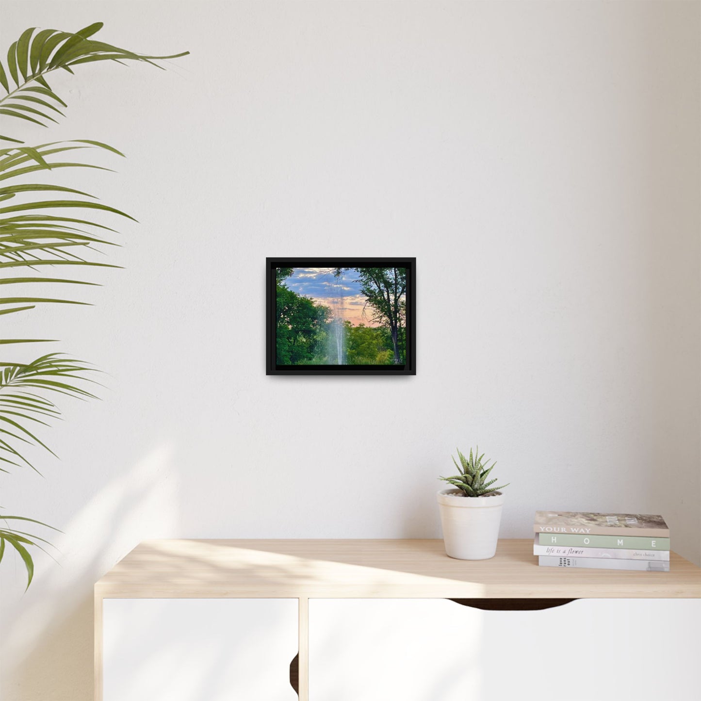 Water fountain sunrise, Gallery Canvas Wraps, Vertical Frame