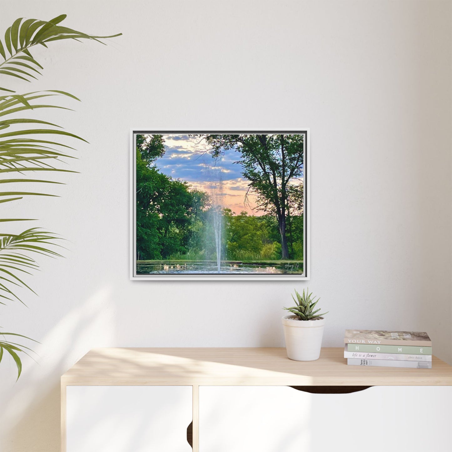 Water fountain sunrise, Gallery Canvas Wraps, Vertical Frame