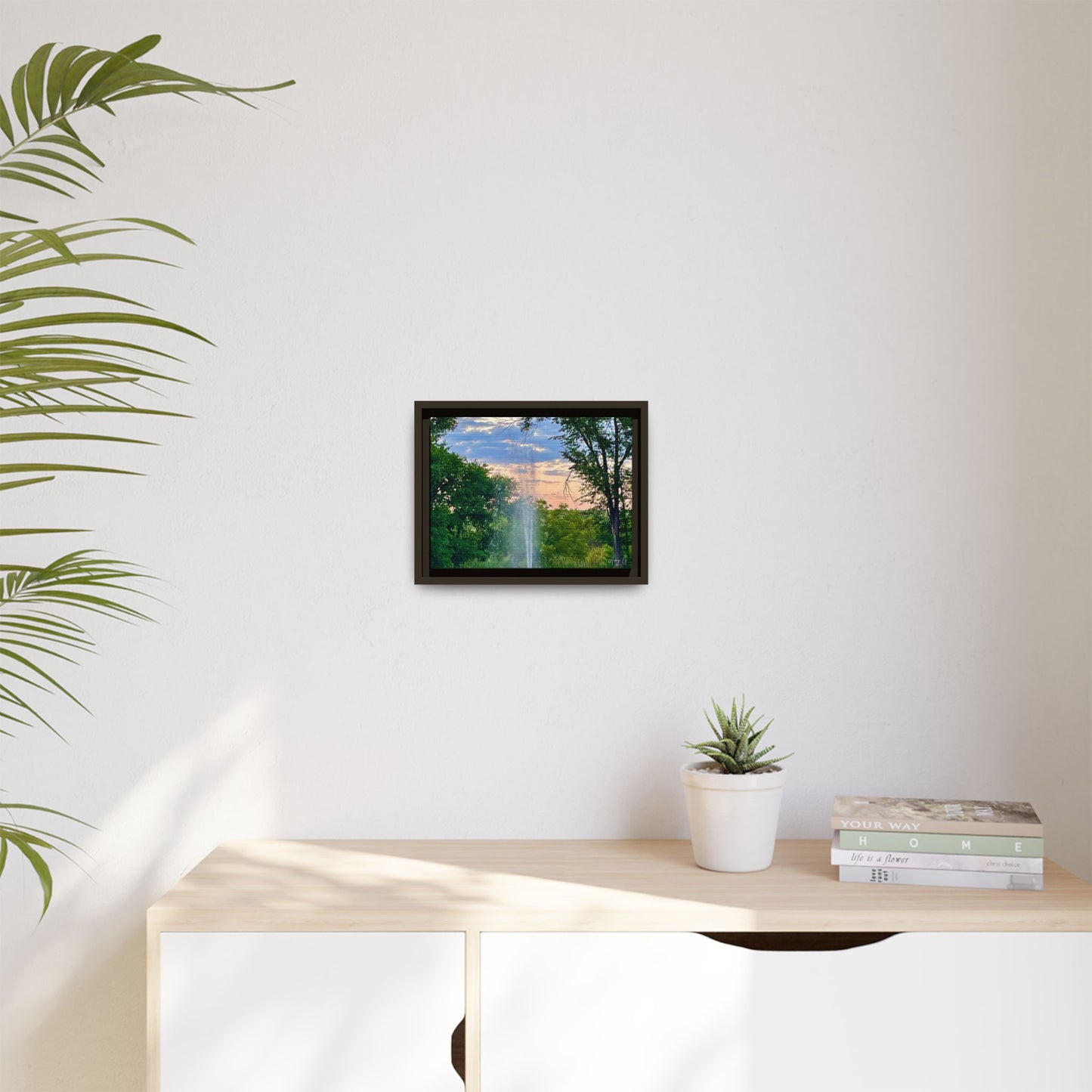 Water fountain sunrise, Gallery Canvas Wraps, Vertical Frame