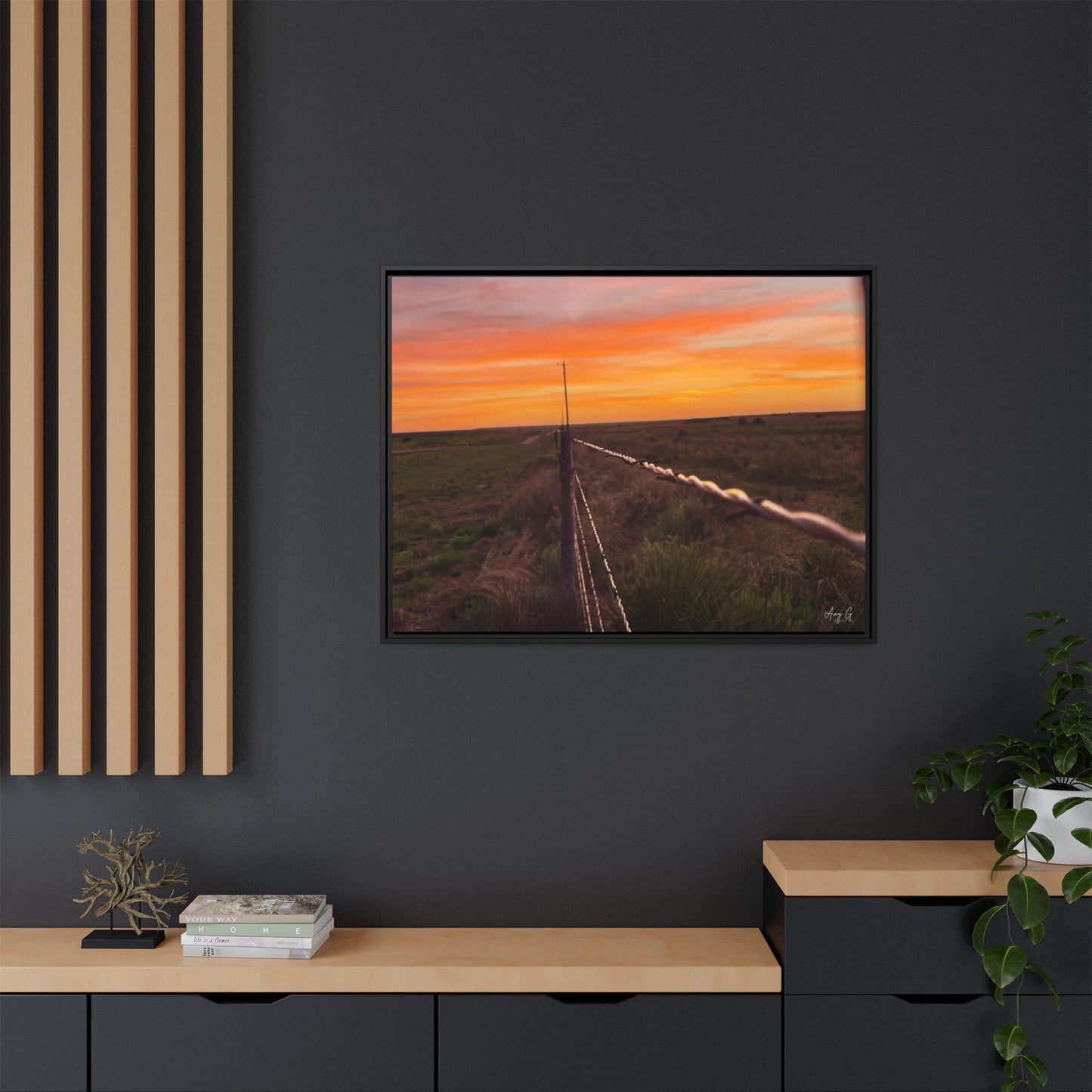 Barbed wire fence, Gallery Canvas Wraps, Vertical Frame