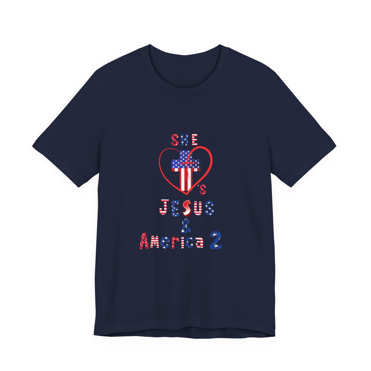 She loves Jesus and America 2 Unisex Jersey Short Sleeve Tee