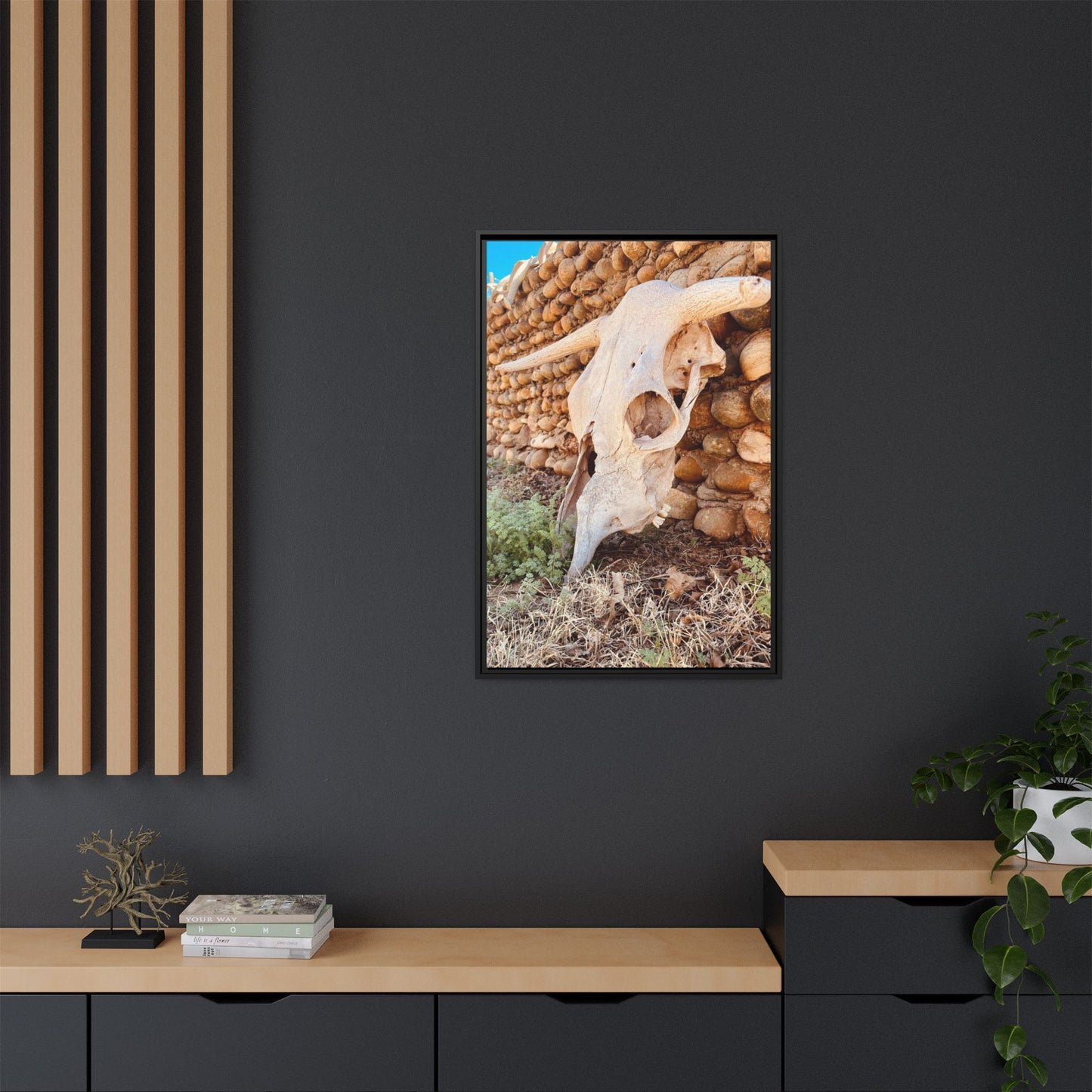 cow skull, Matte Canvas, Framed (Multi-color)