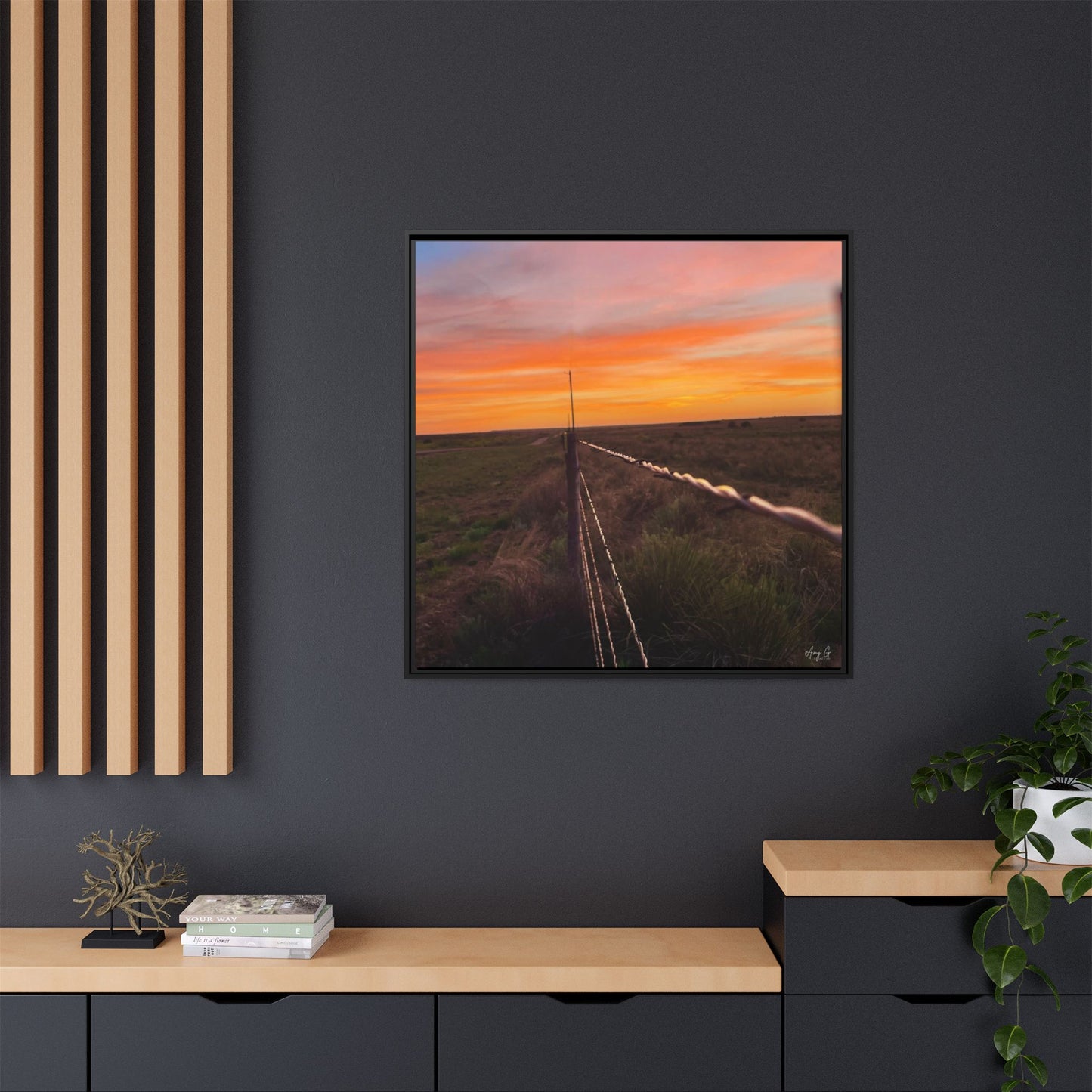 Barbed wire fence, Gallery Canvas Wraps, Vertical Frame