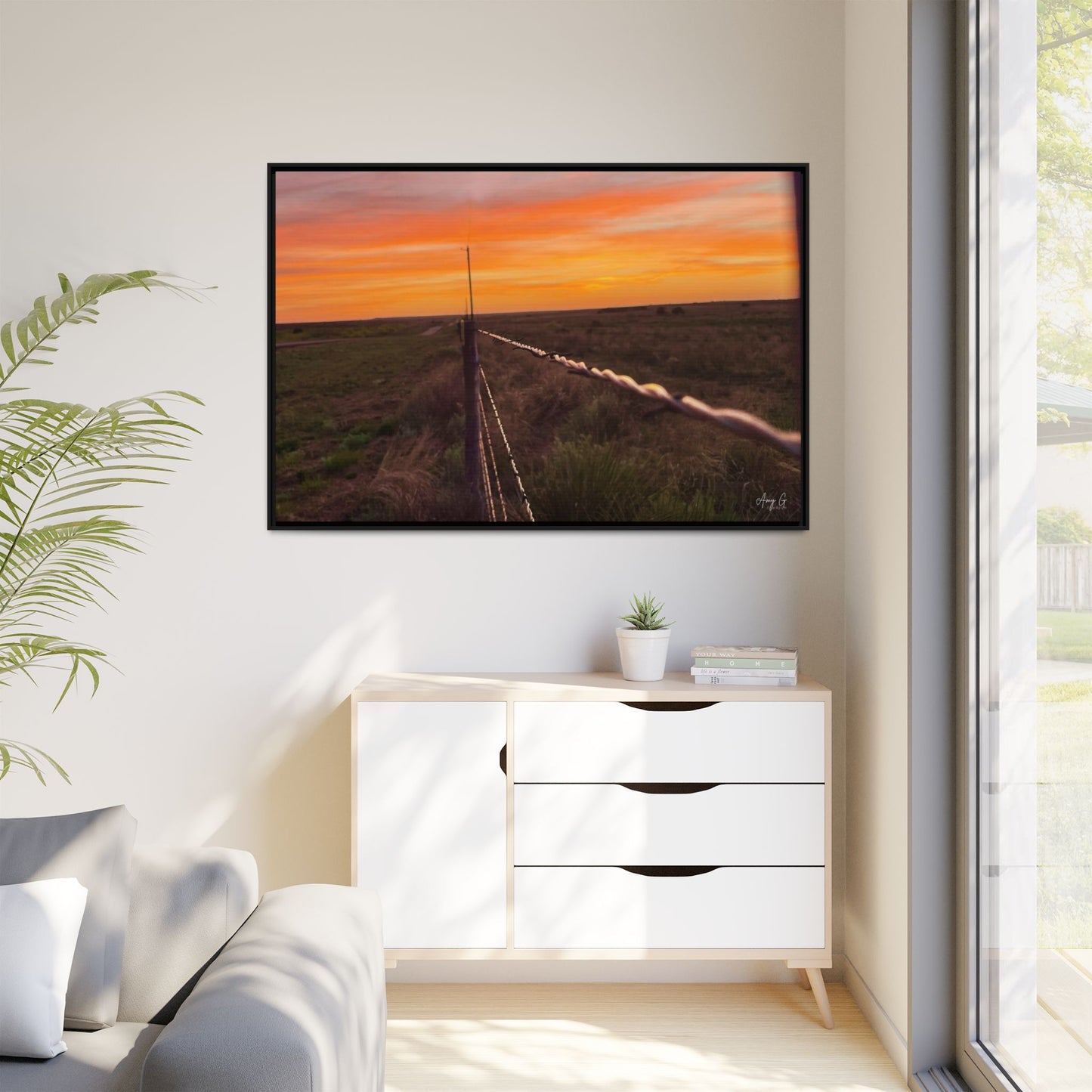 Barbed wire fence, Gallery Canvas Wraps, Vertical Frame