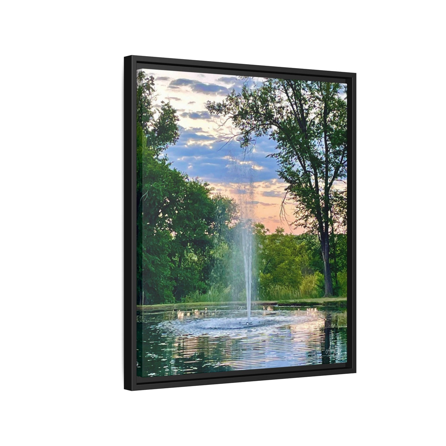 Water fountain sunrise, Gallery Canvas Wraps, Vertical Frame