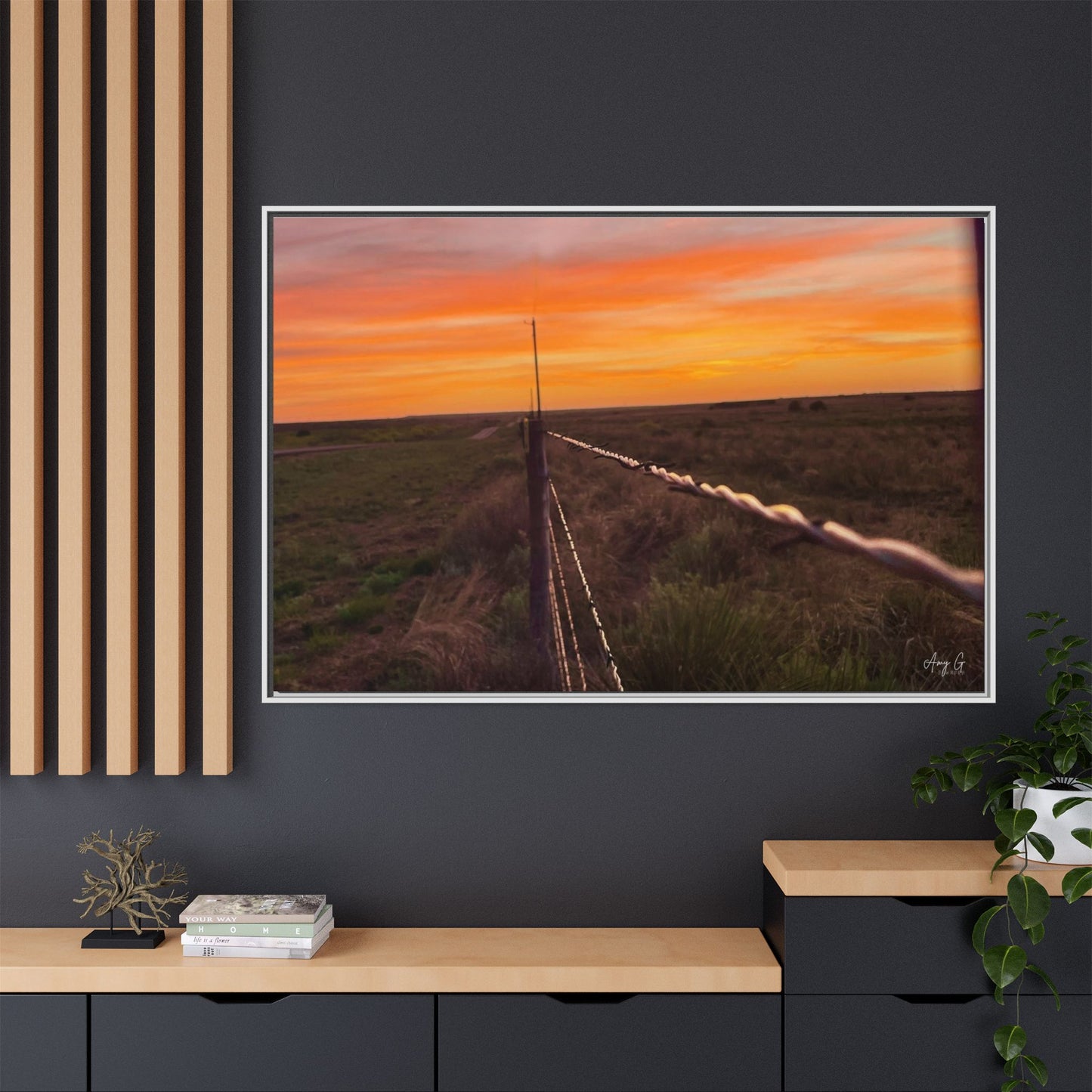 Barbed wire fence, Gallery Canvas Wraps, Vertical Frame