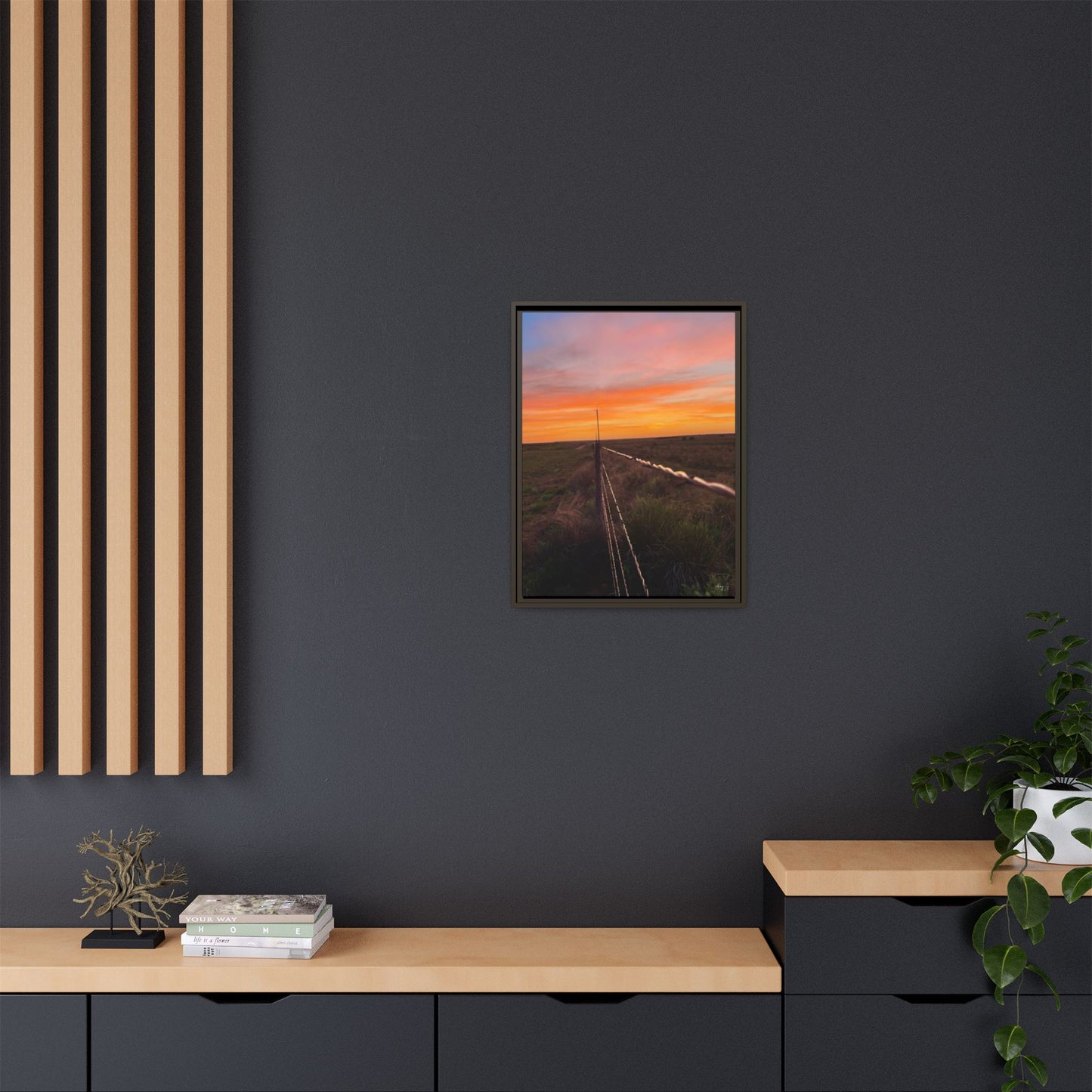 Barbed wire fence, Gallery Canvas Wraps, Vertical Frame