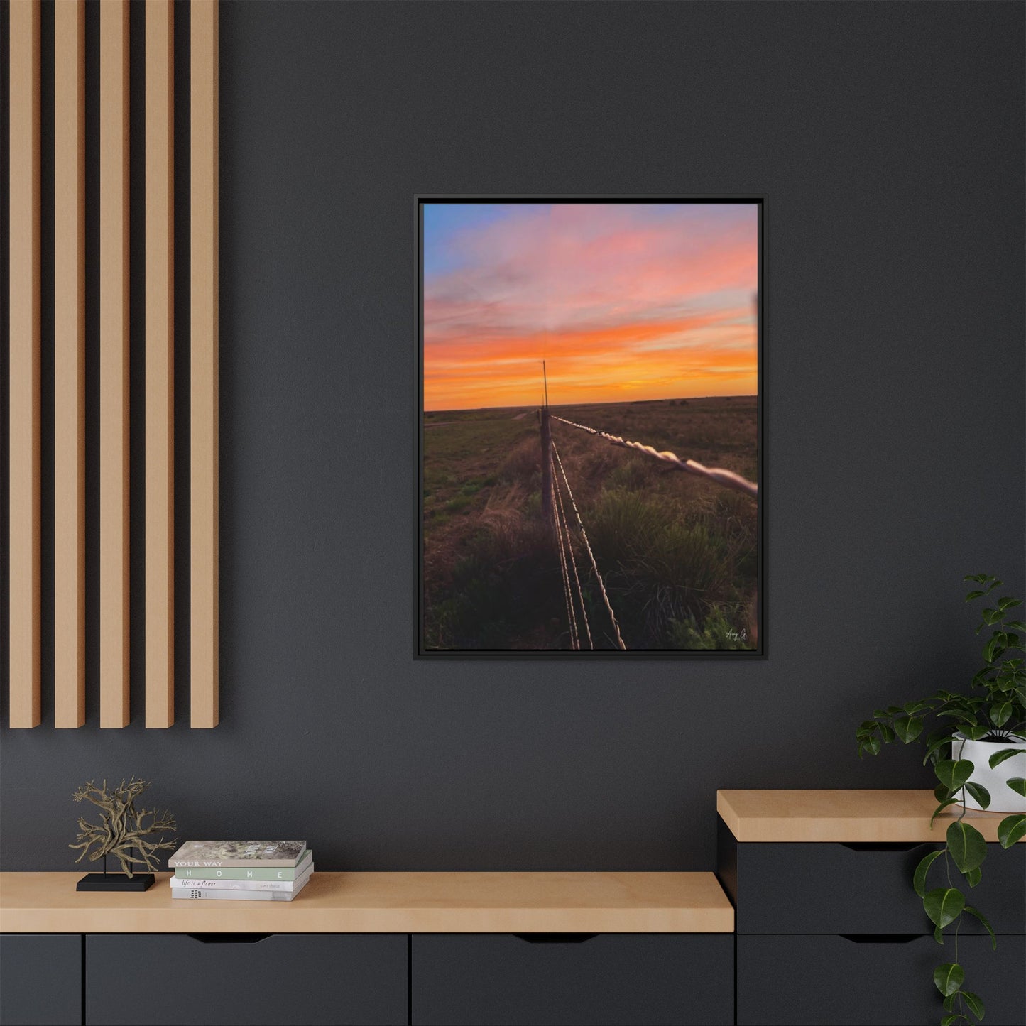 Barbed wire fence, Gallery Canvas Wraps, Vertical Frame