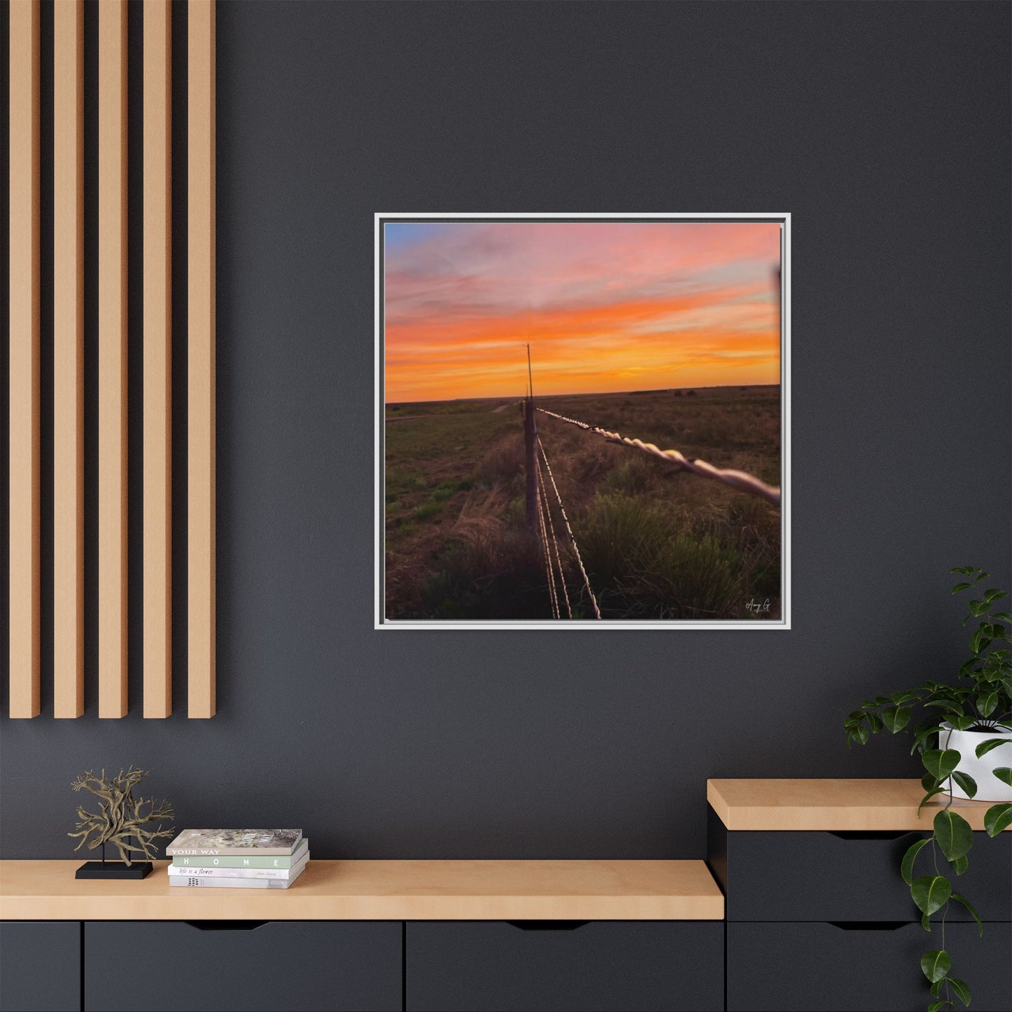 Barbed wire fence, Gallery Canvas Wraps, Vertical Frame