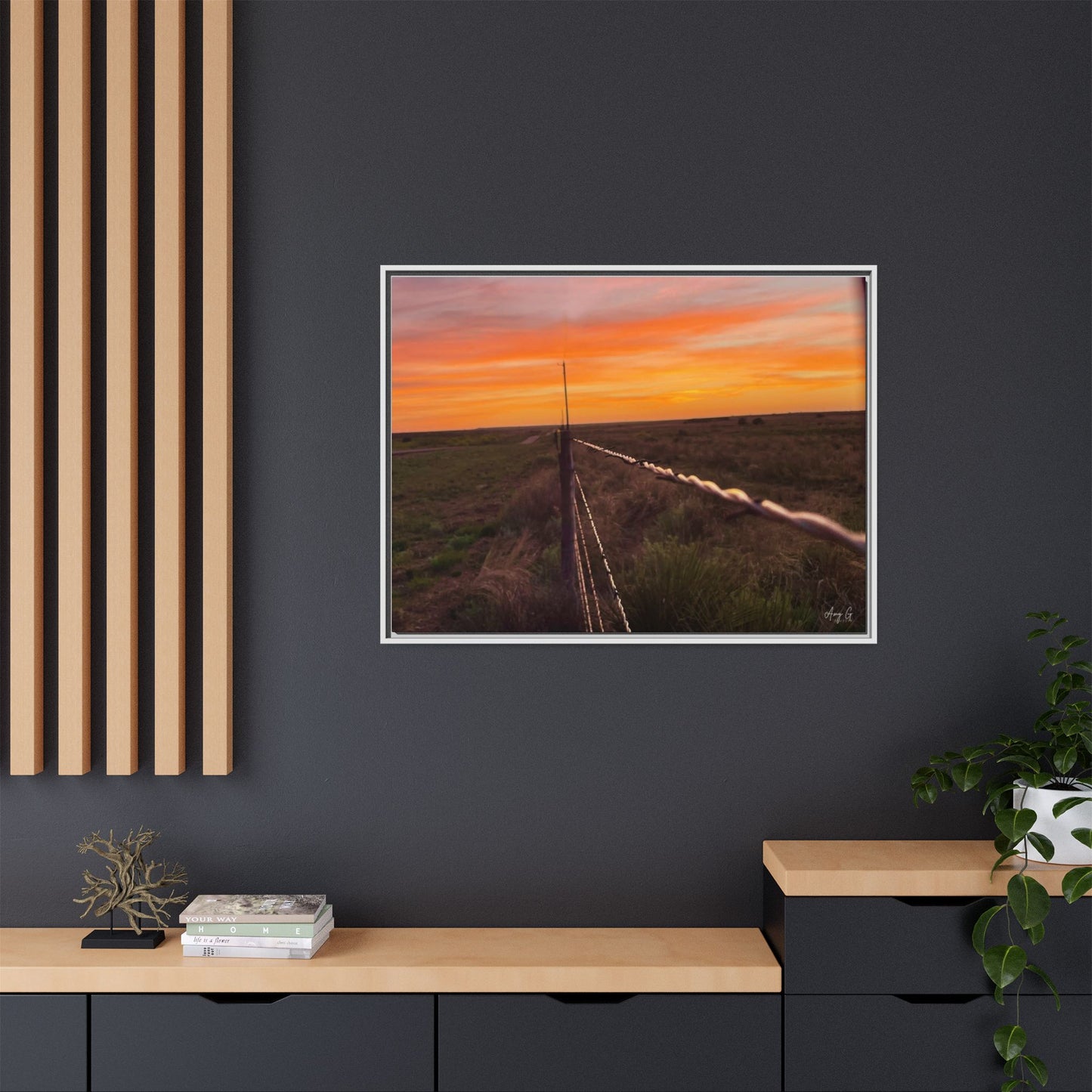Barbed wire fence, Gallery Canvas Wraps, Vertical Frame