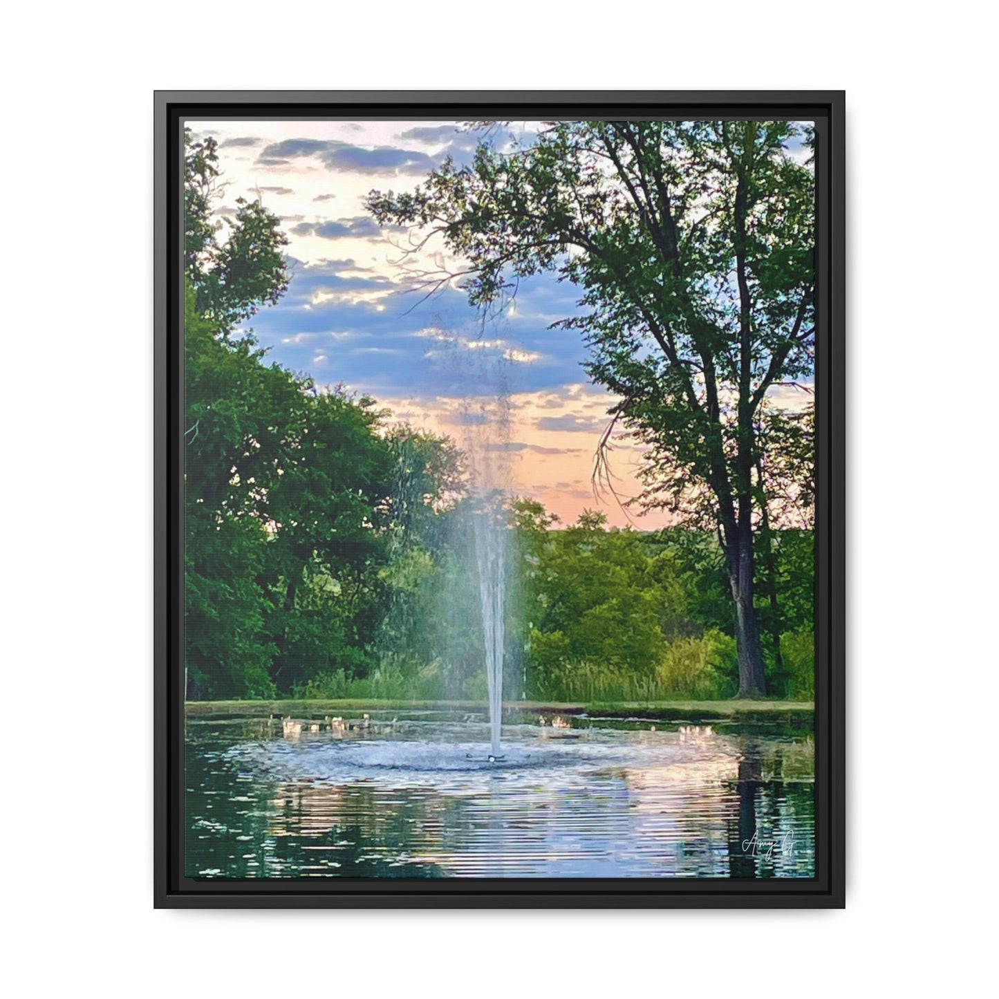 Water fountain sunrise, Gallery Canvas Wraps, Vertical Frame