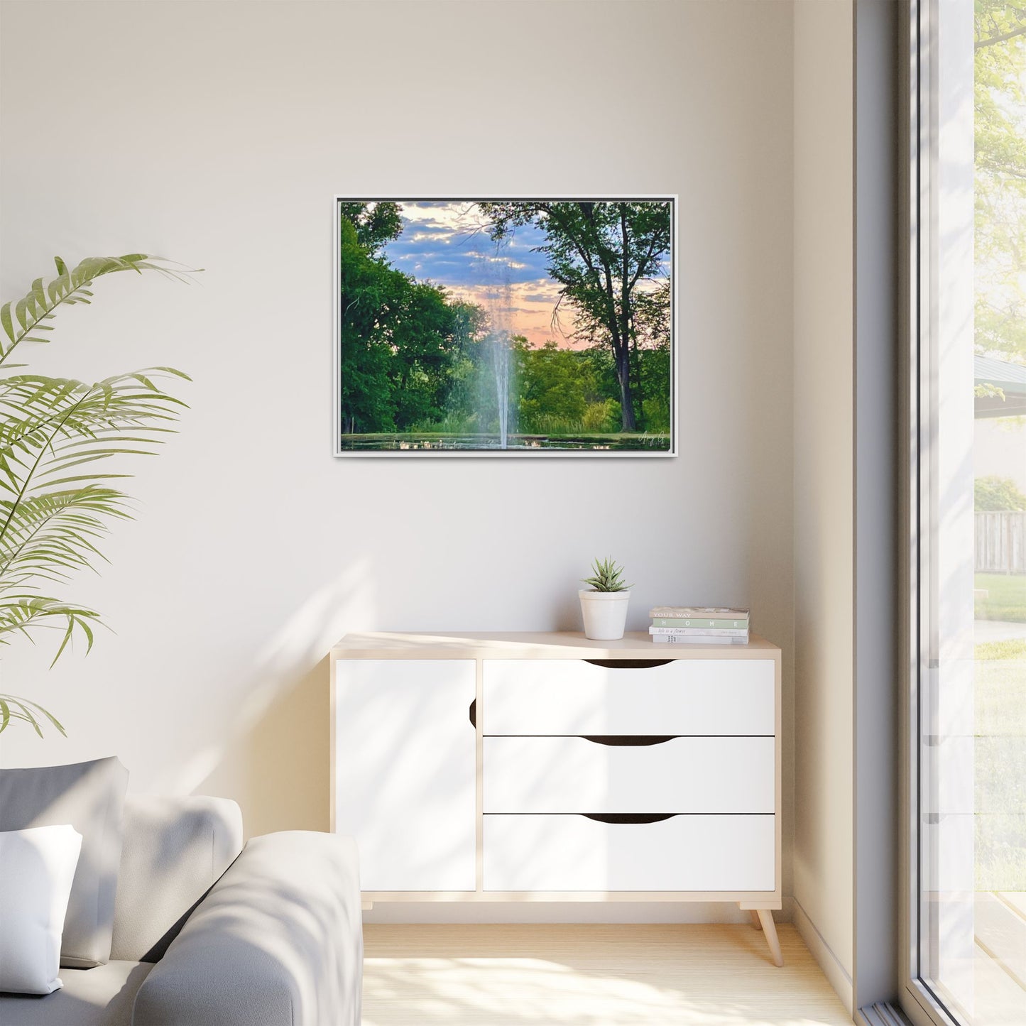 Water fountain sunrise, Gallery Canvas Wraps, Vertical Frame