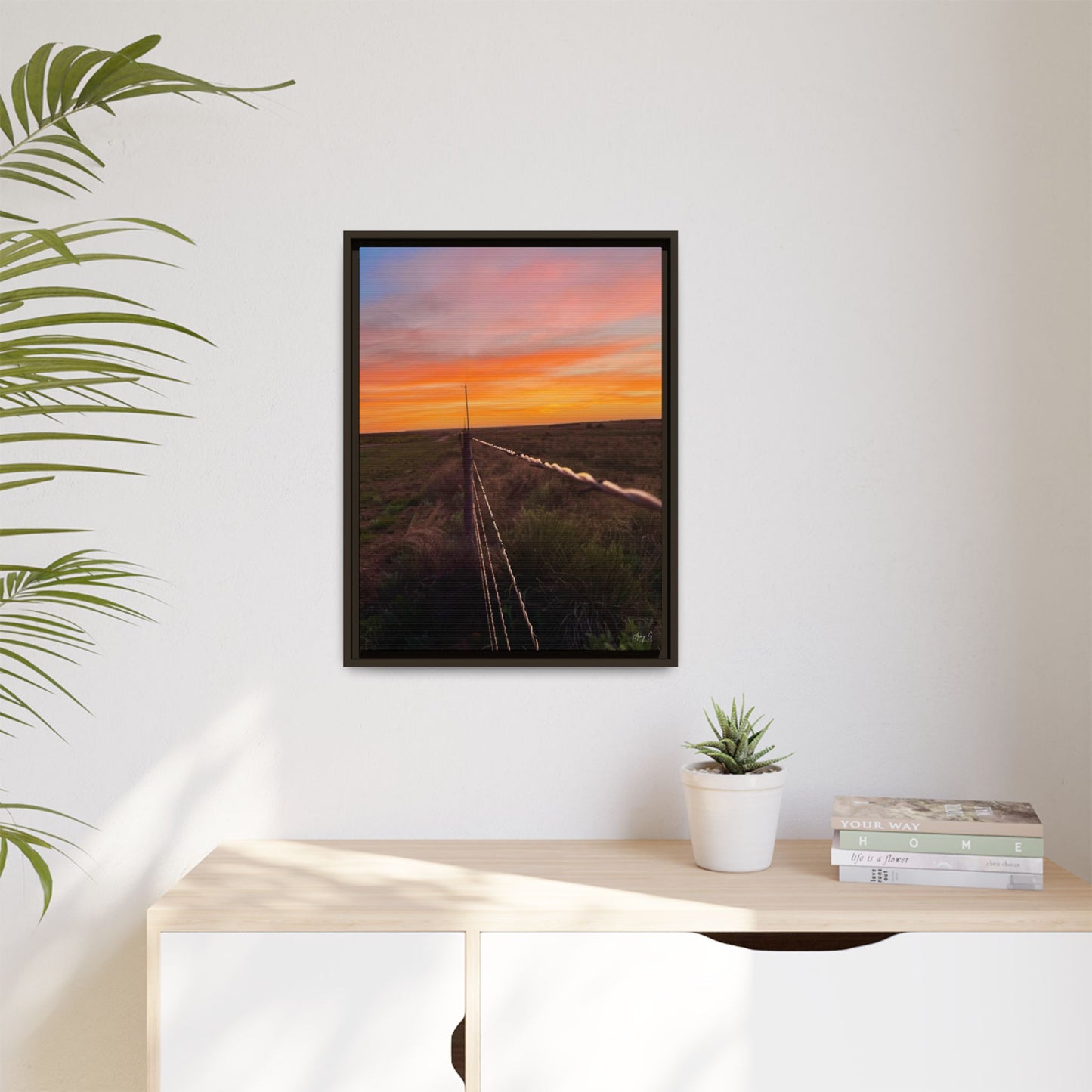 Barbed wire fence, Gallery Canvas Wraps, Vertical Frame